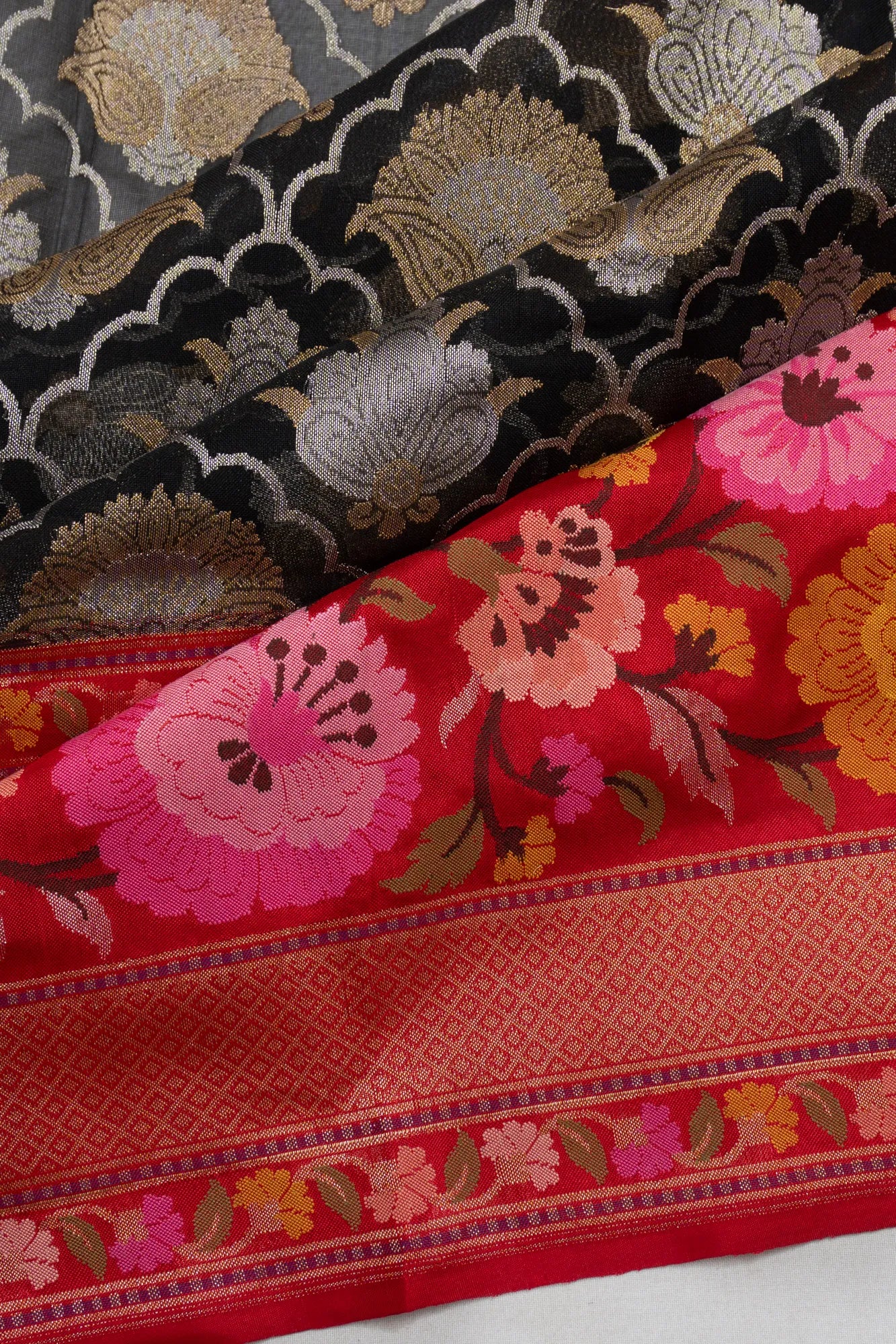 Banarasi Kora Organza Brocade Black Saree With Jamdani Border