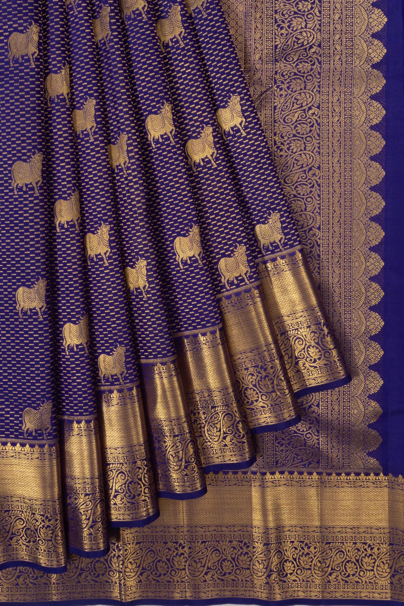 Taranga Kanchi Silk Pichwai Butta Blue Saree