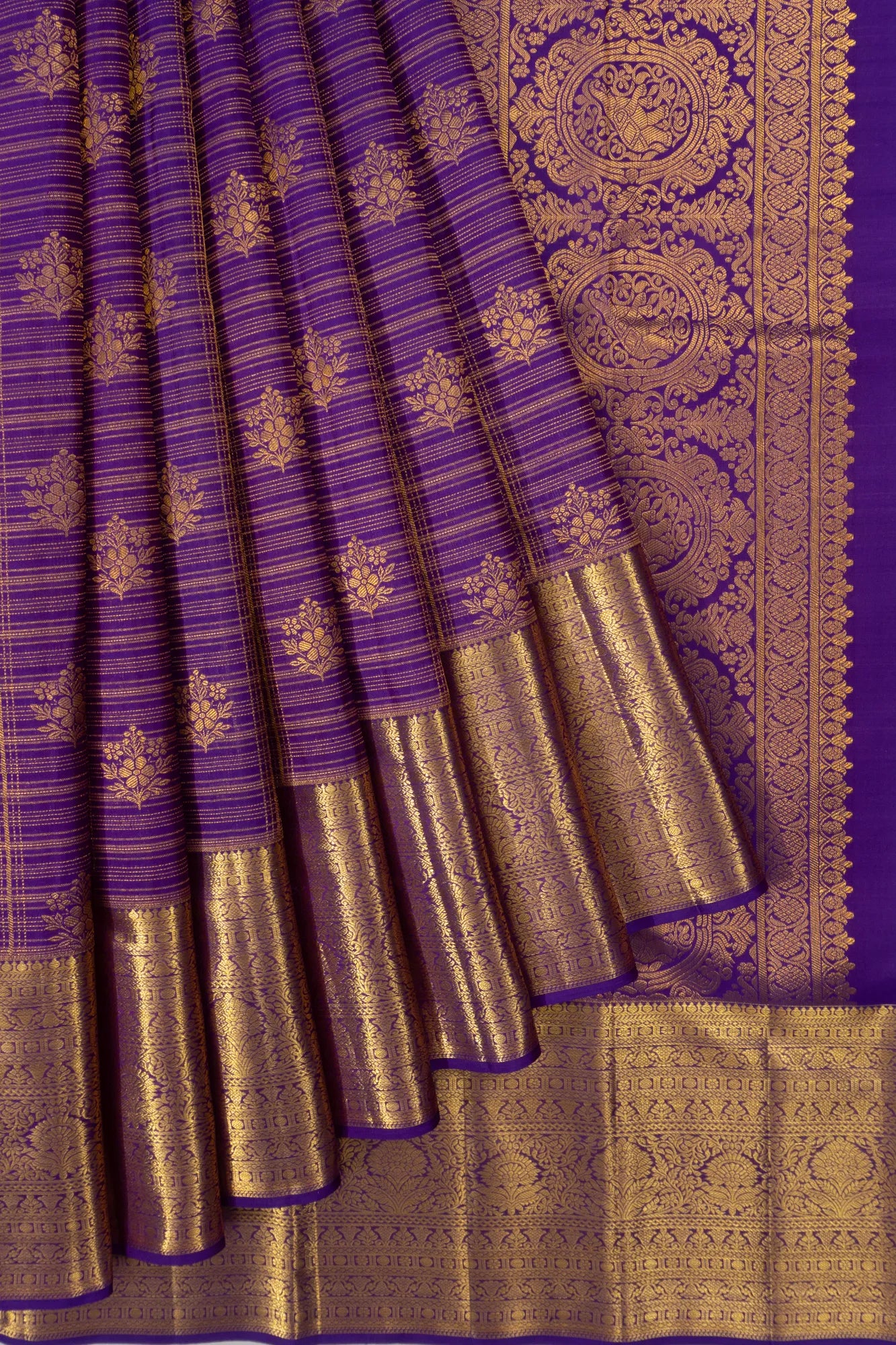 Taranga Kanchi Silk Floral Butta Lines Violet Saree