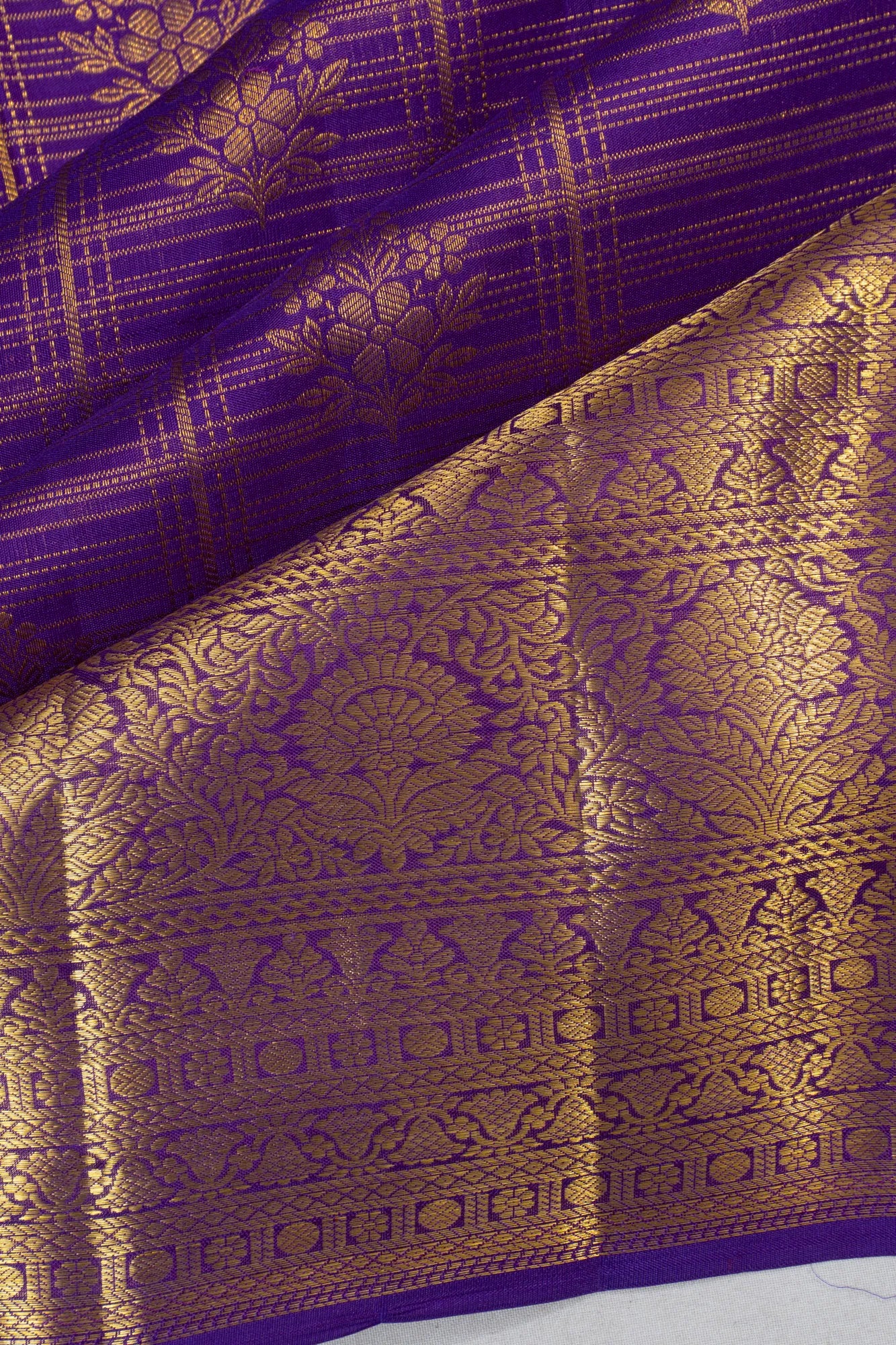 Taranga Kanchi Silk Floral Butta Lines Violet Saree