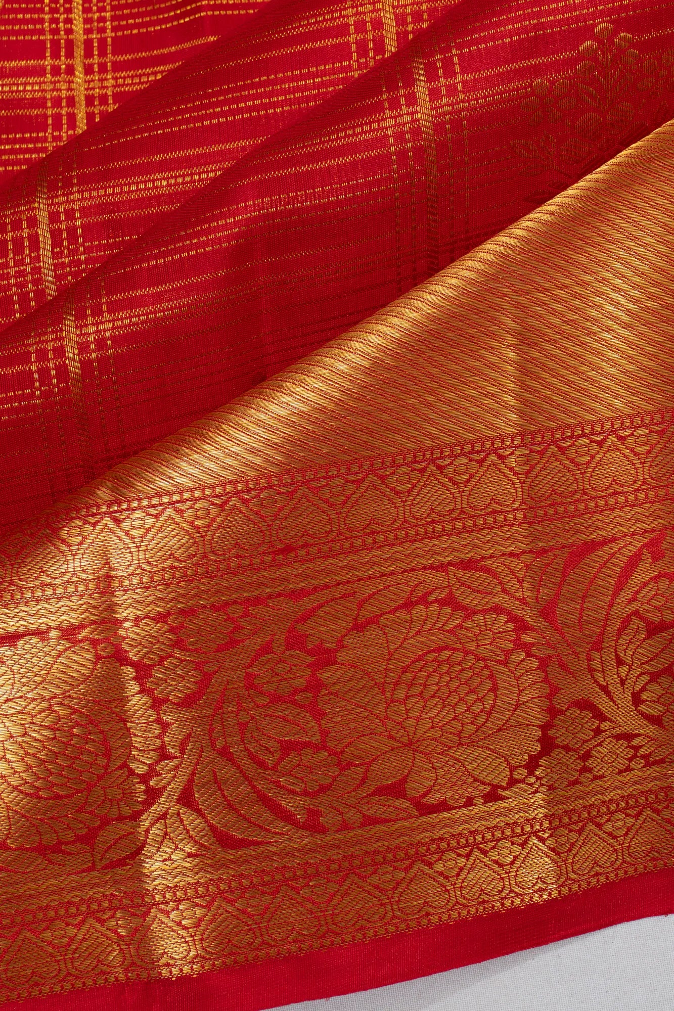 Taranga Kanchi Silk Floral Butta Lines Red Saree