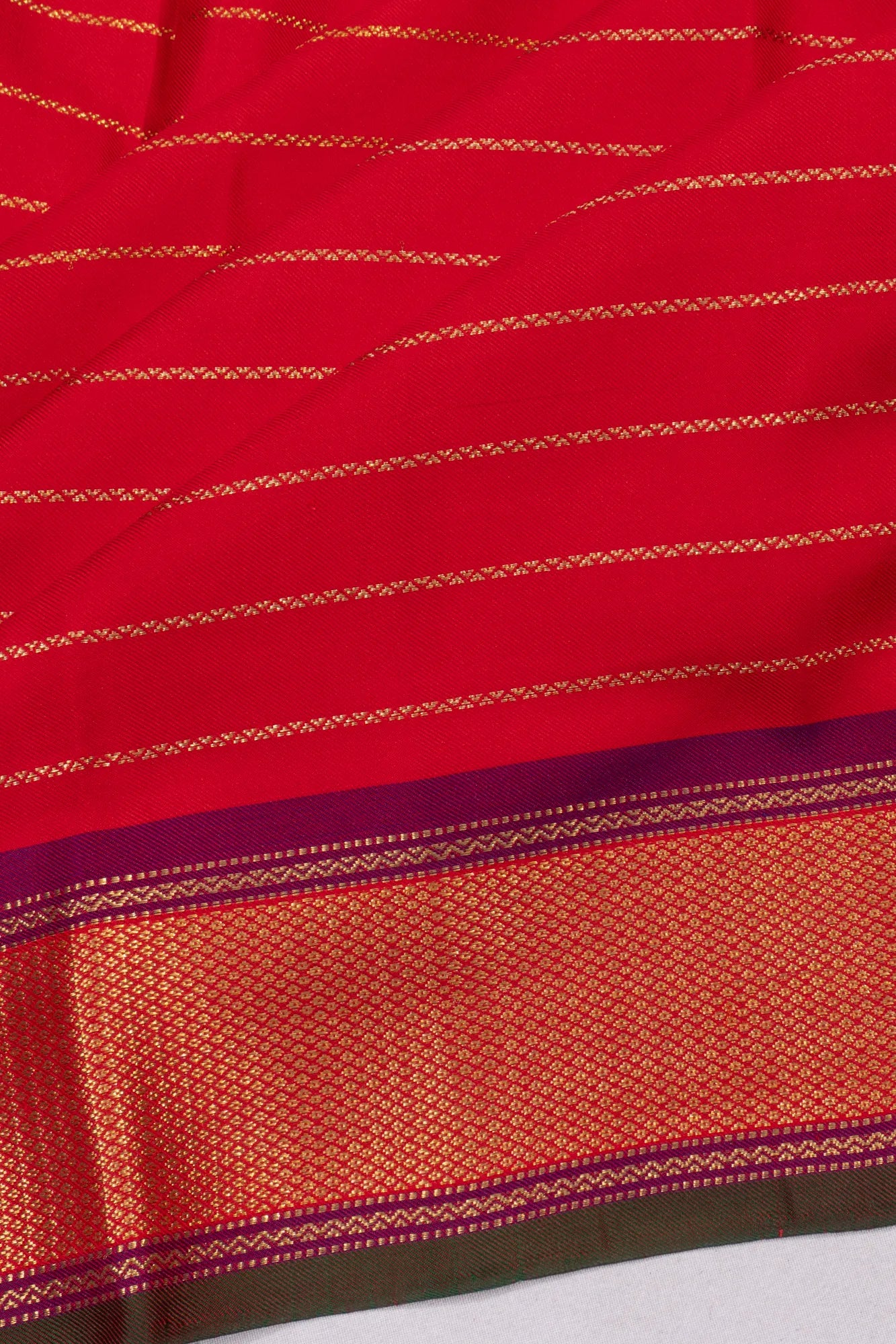 Kanchipuram Silk Twill Lines Red Saree