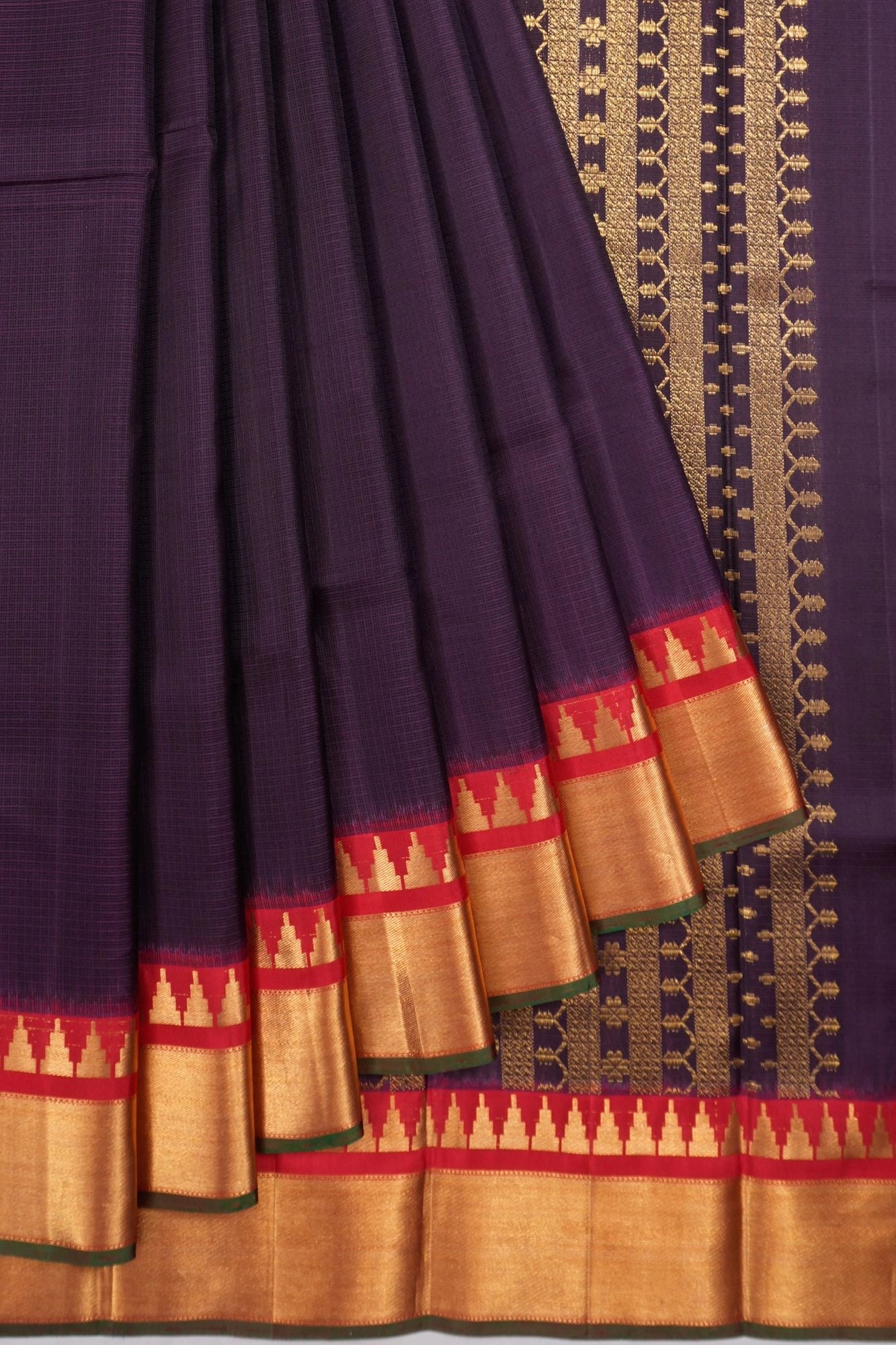 Kanchipuram X Zari Kota Cotton Plain Purple Saree
