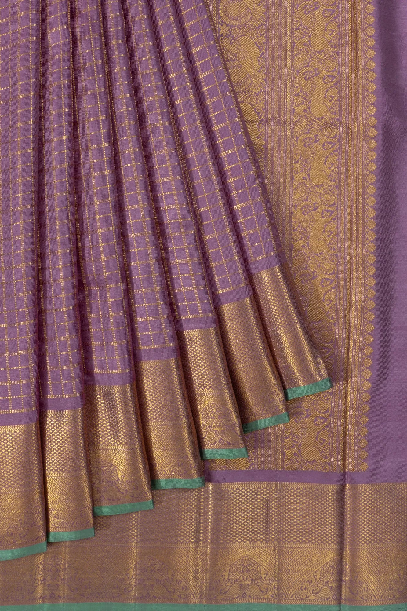Kanchipuram Silk Twill Checks Lavender Saree