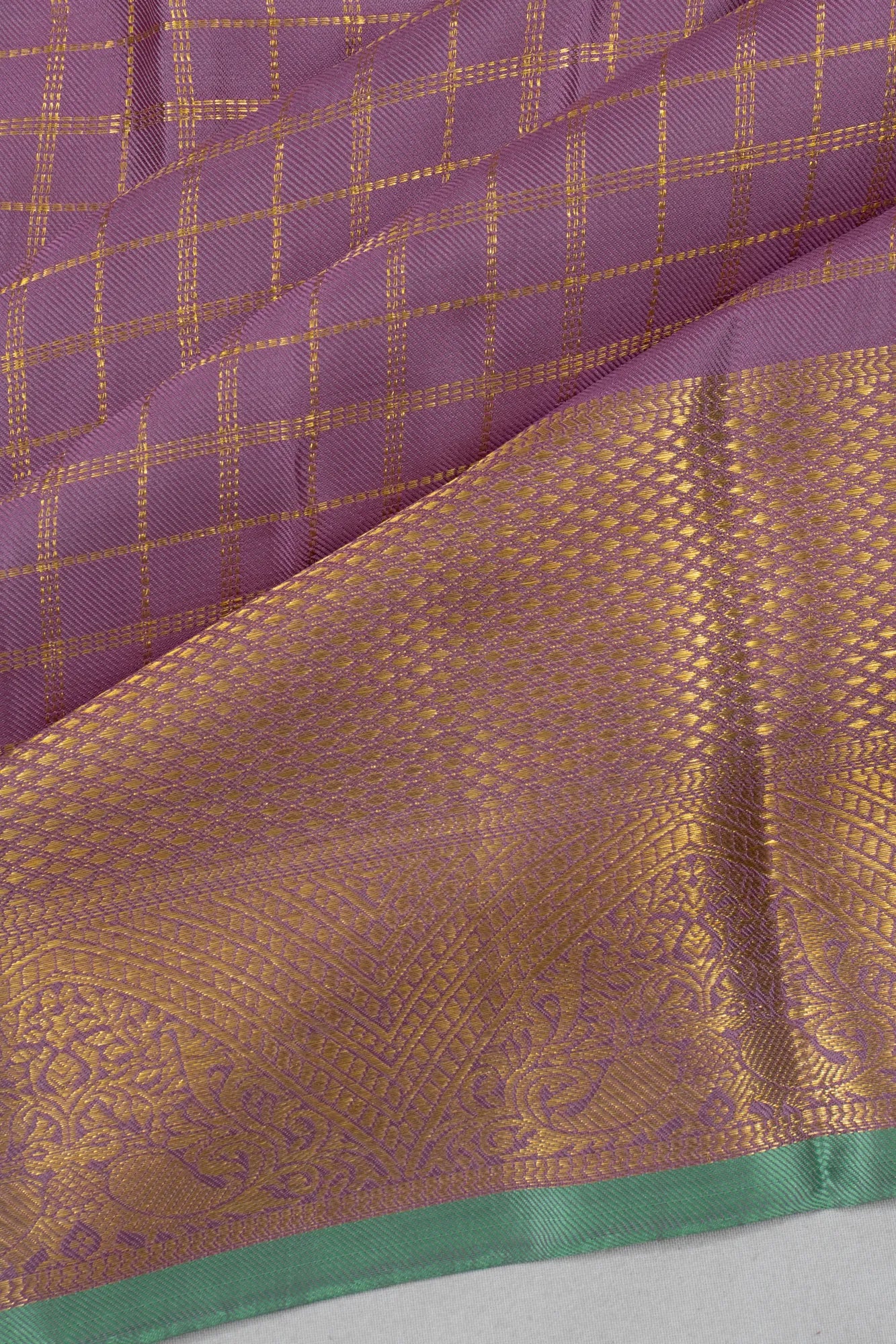 Kanchipuram Silk Twill Checks Lavender Saree