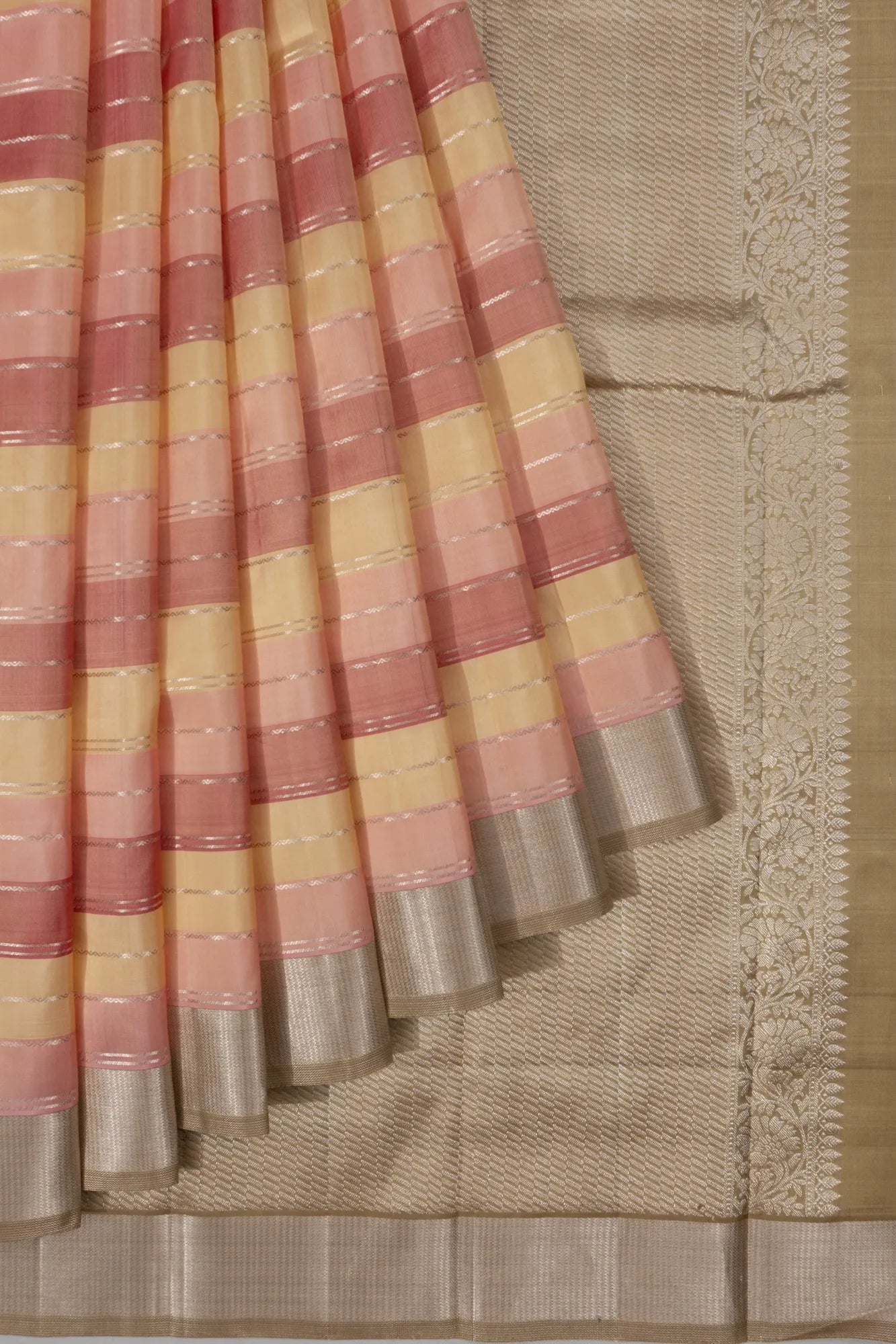 Classic Kanchipuram Silk Lines Cream Saree
