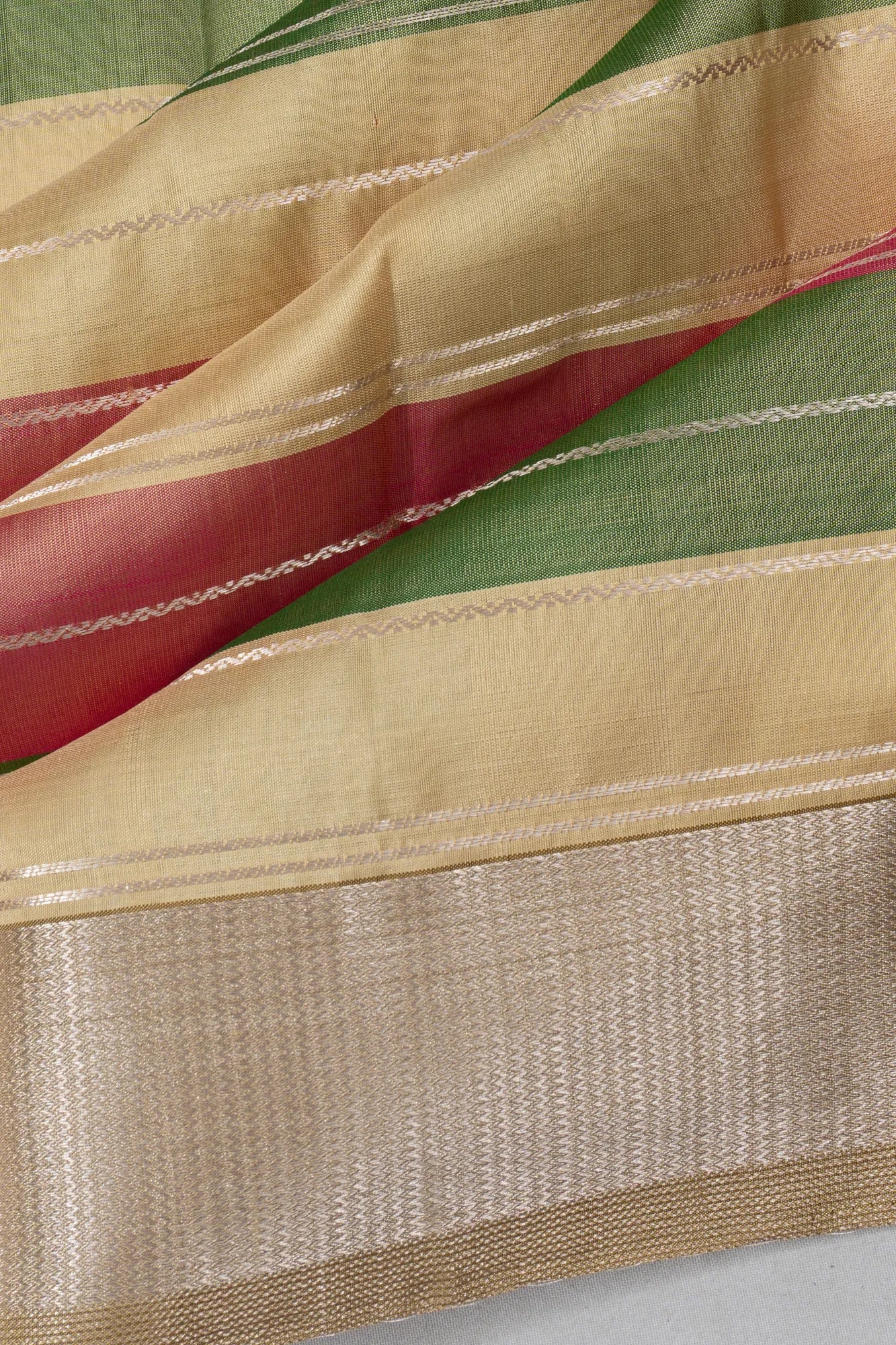 Classic Kanchipuram Silk Lines Cream Saree