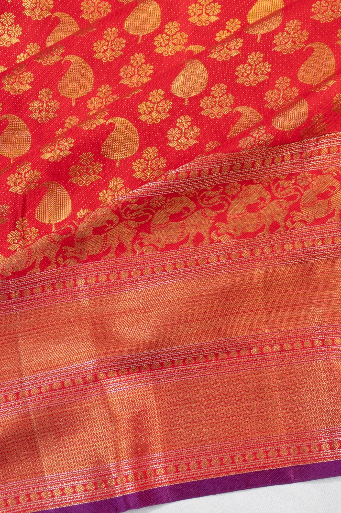 Kanchipuram Silk Twill Brocade Red Saree