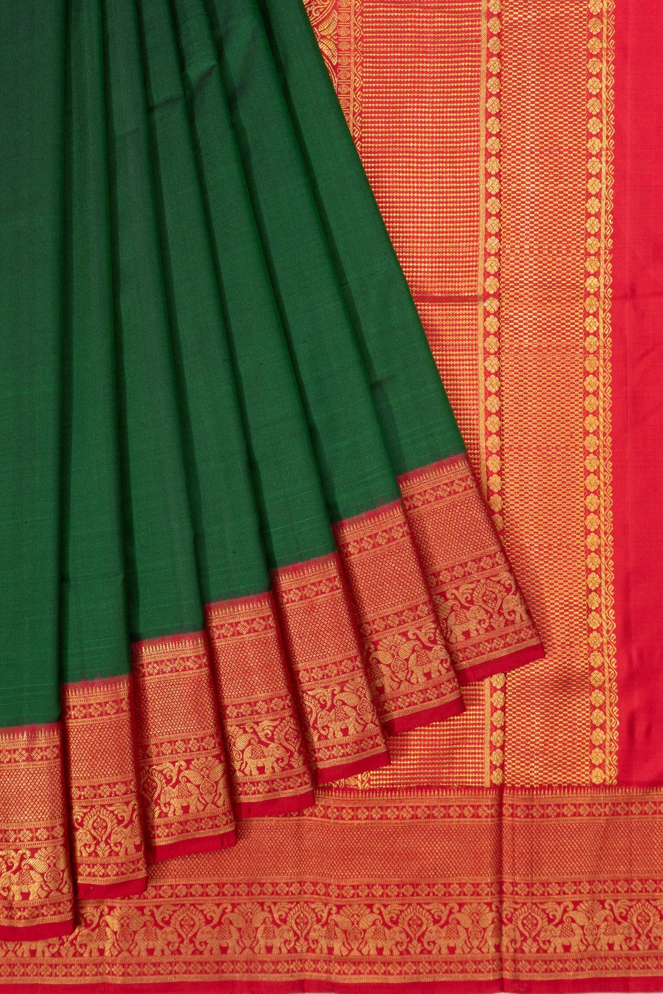Kanchipuram Silk Twill Ikat Green Saree
