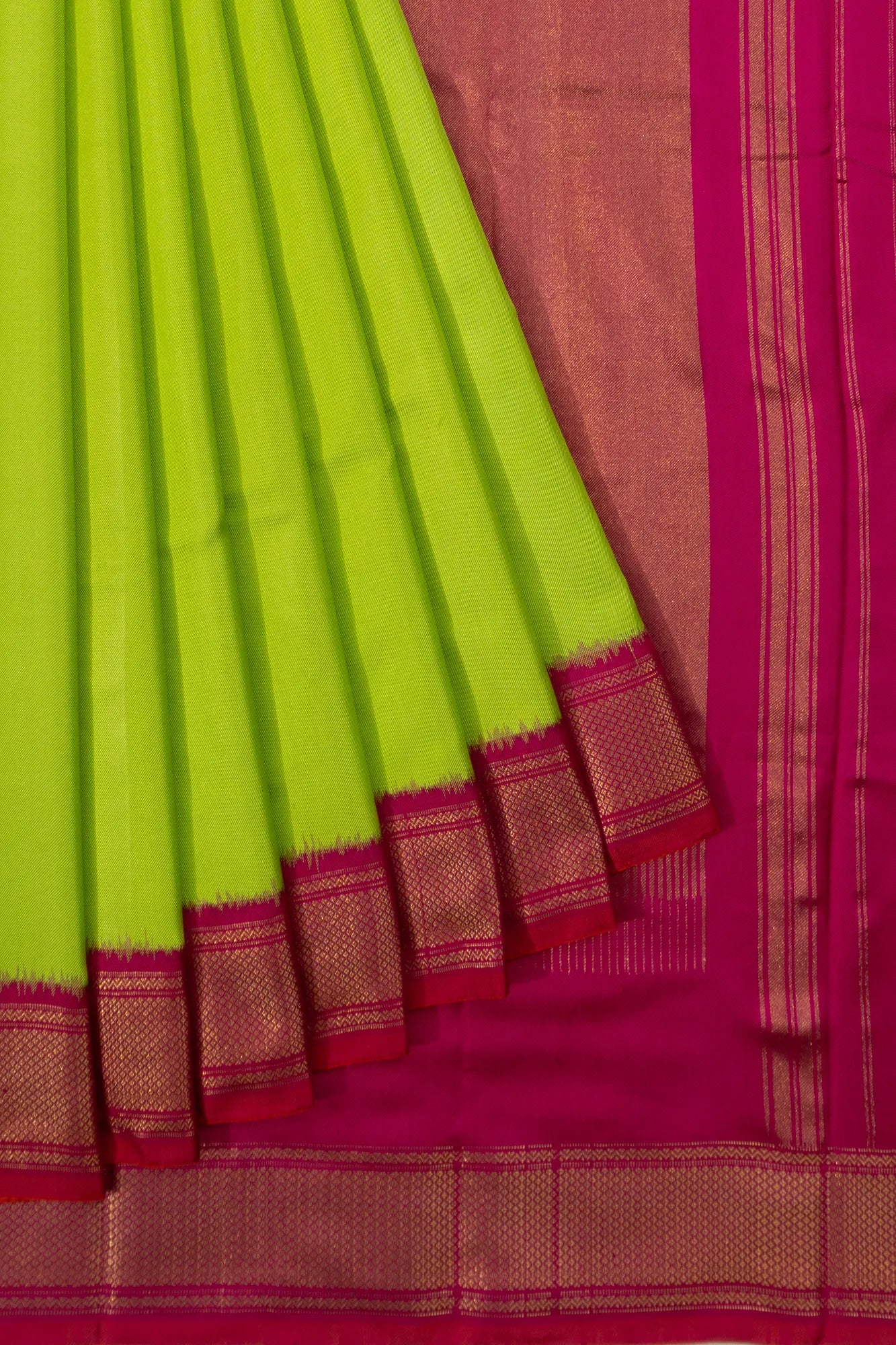 Kanchipuram Silk Twill Parrot Green Plain Saree