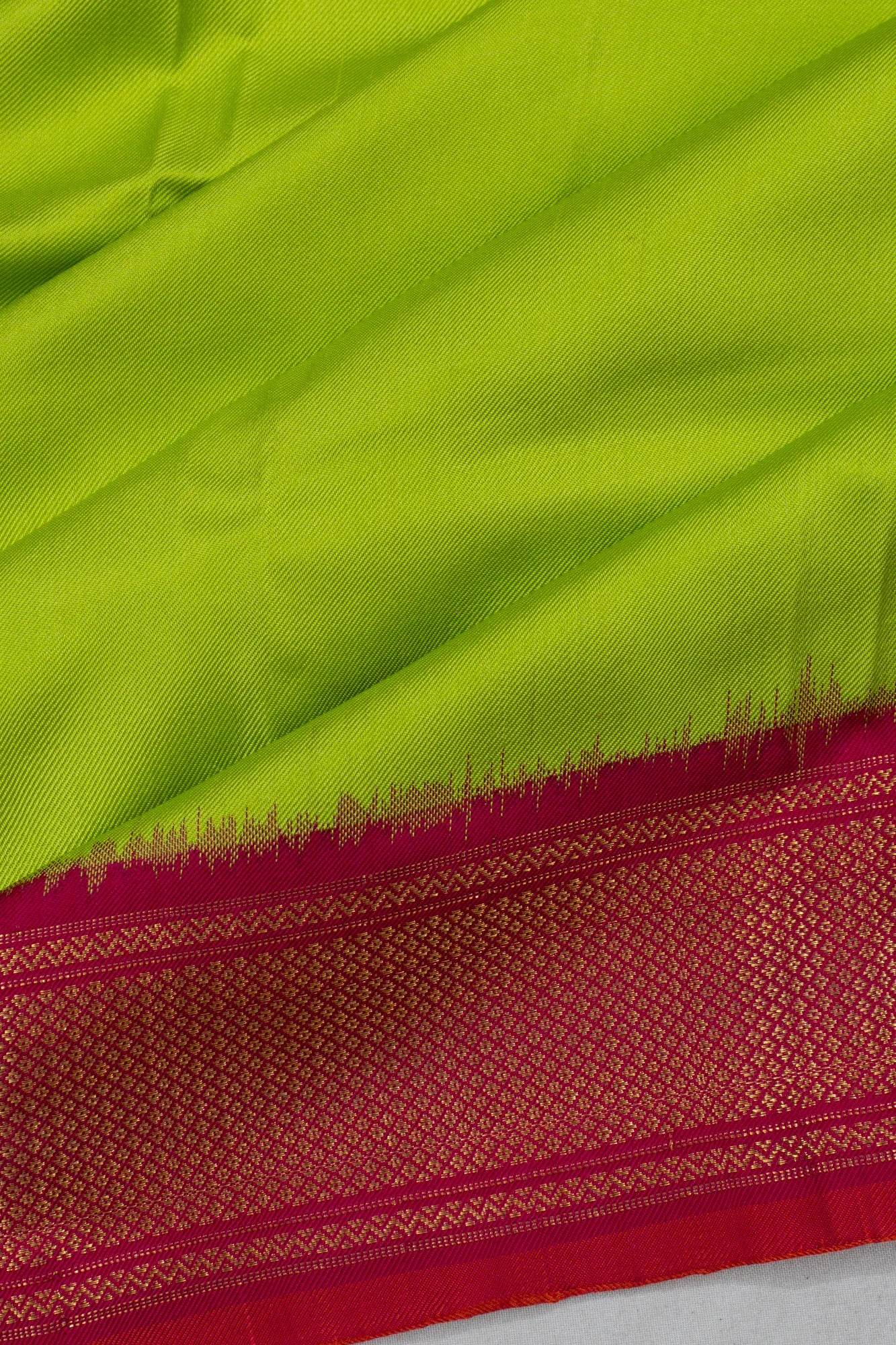 Kanchipuram Silk Twill Parrot Green Plain Saree