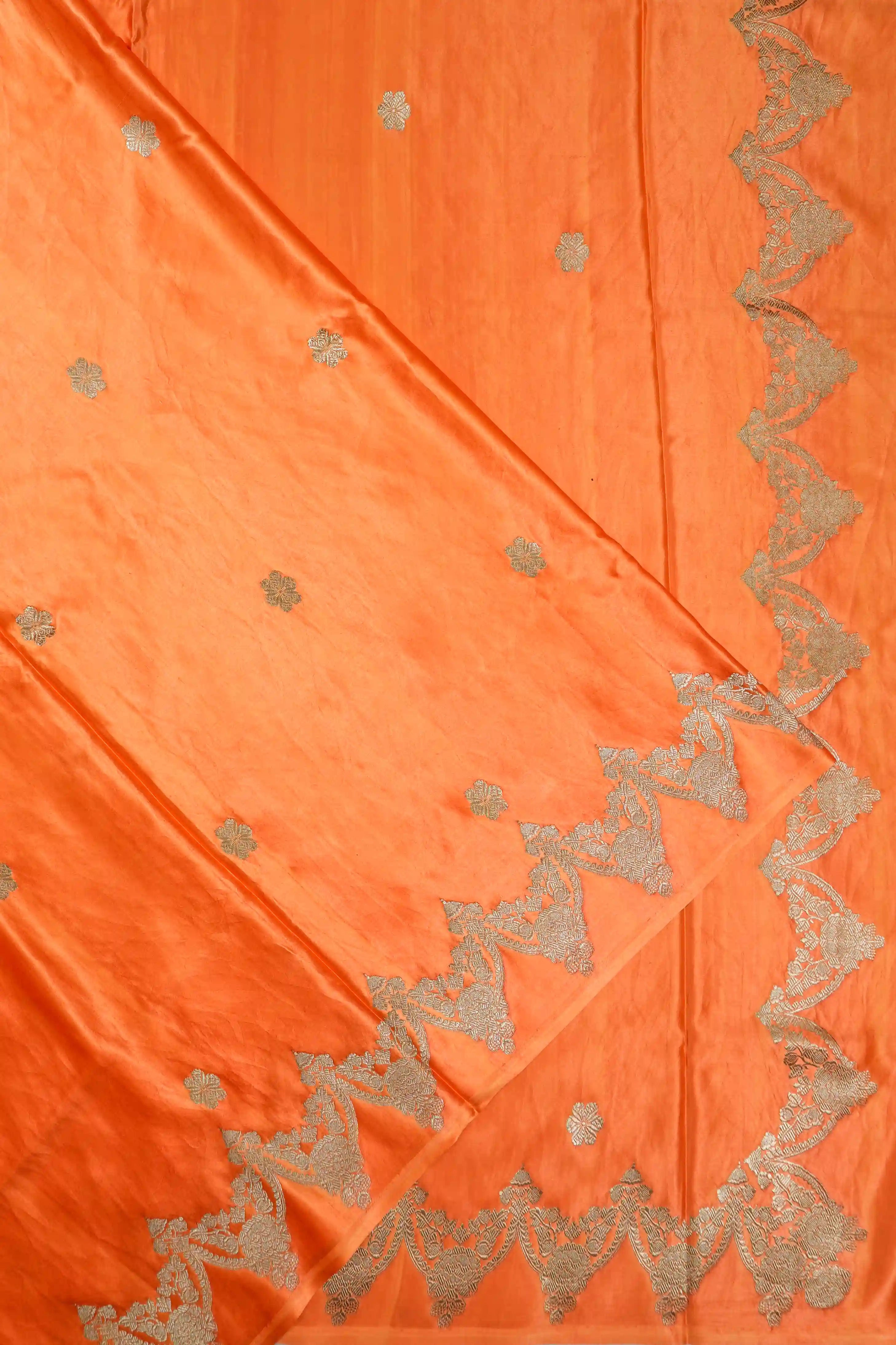 Banarasi Satin Silk Butta Orange Saree