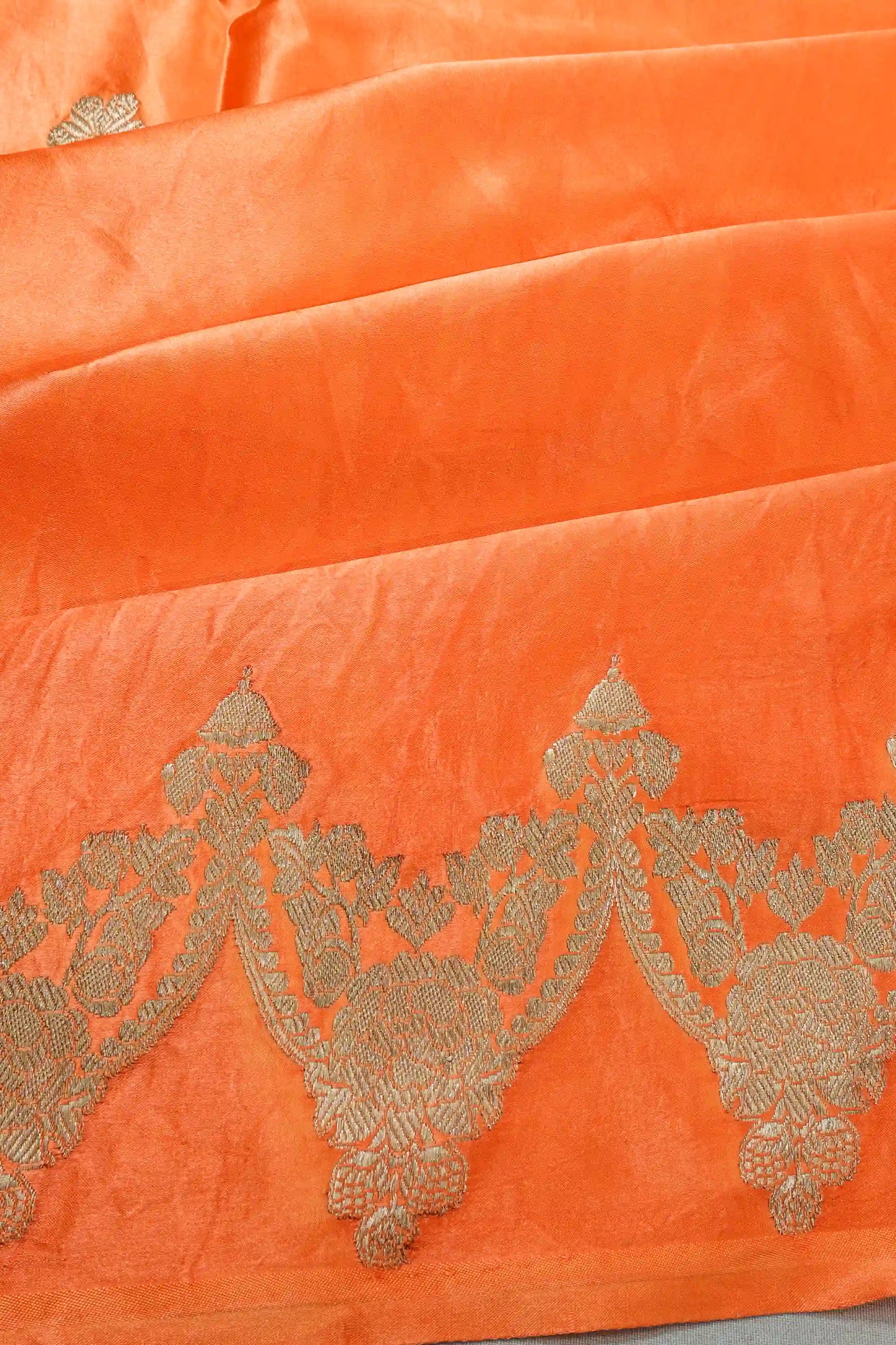 Banarasi Satin Silk Butta Orange Saree