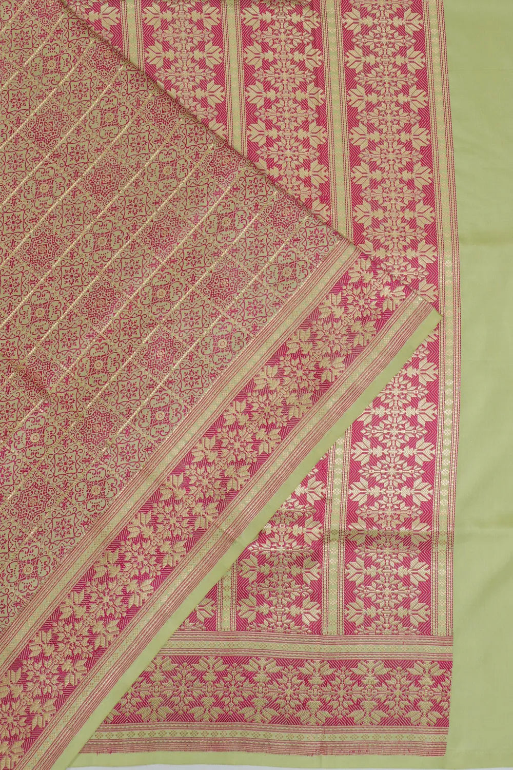 Banarasi Silk Checks And Brocade Pista Green Saree
