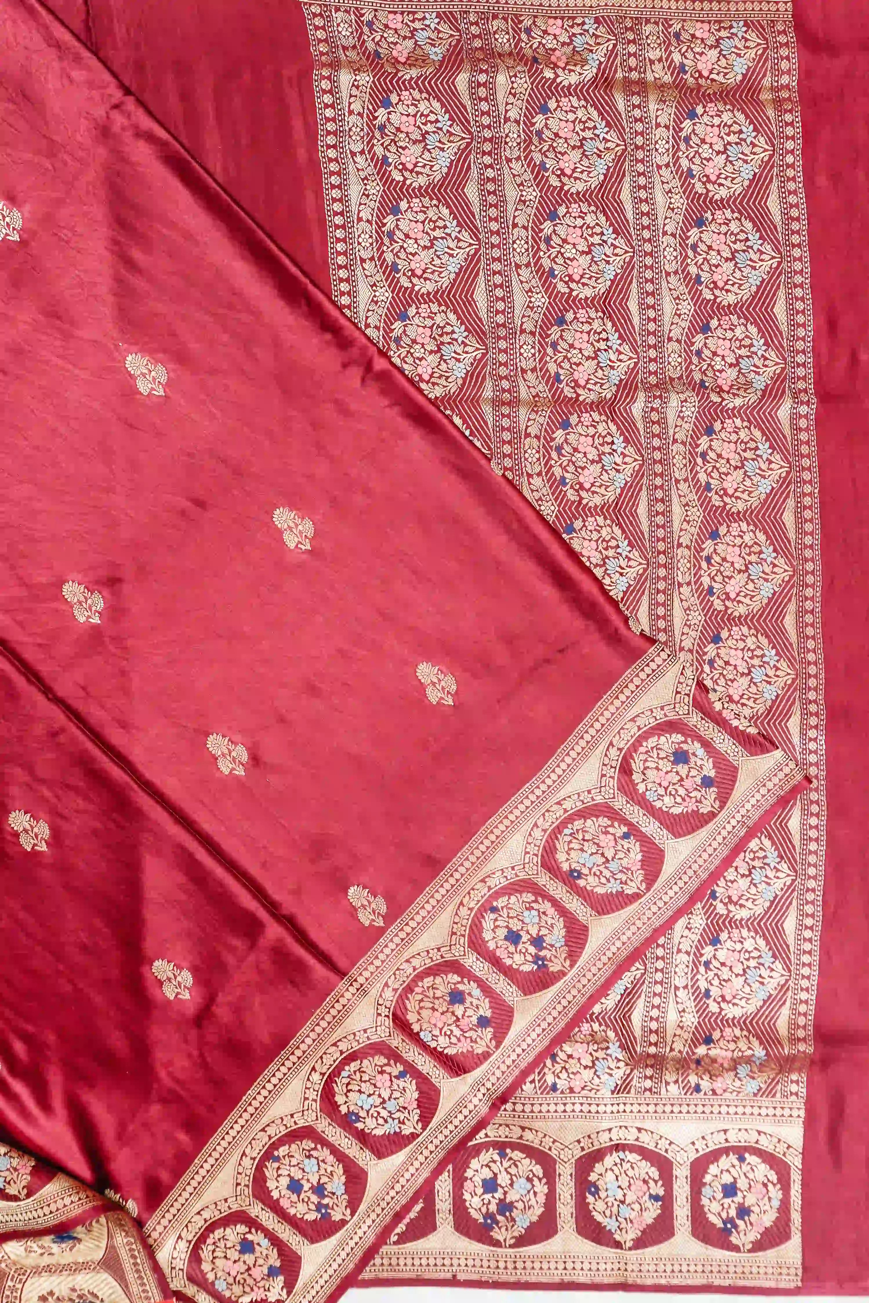 Banarasi Satin Silk Butta Red Saree
