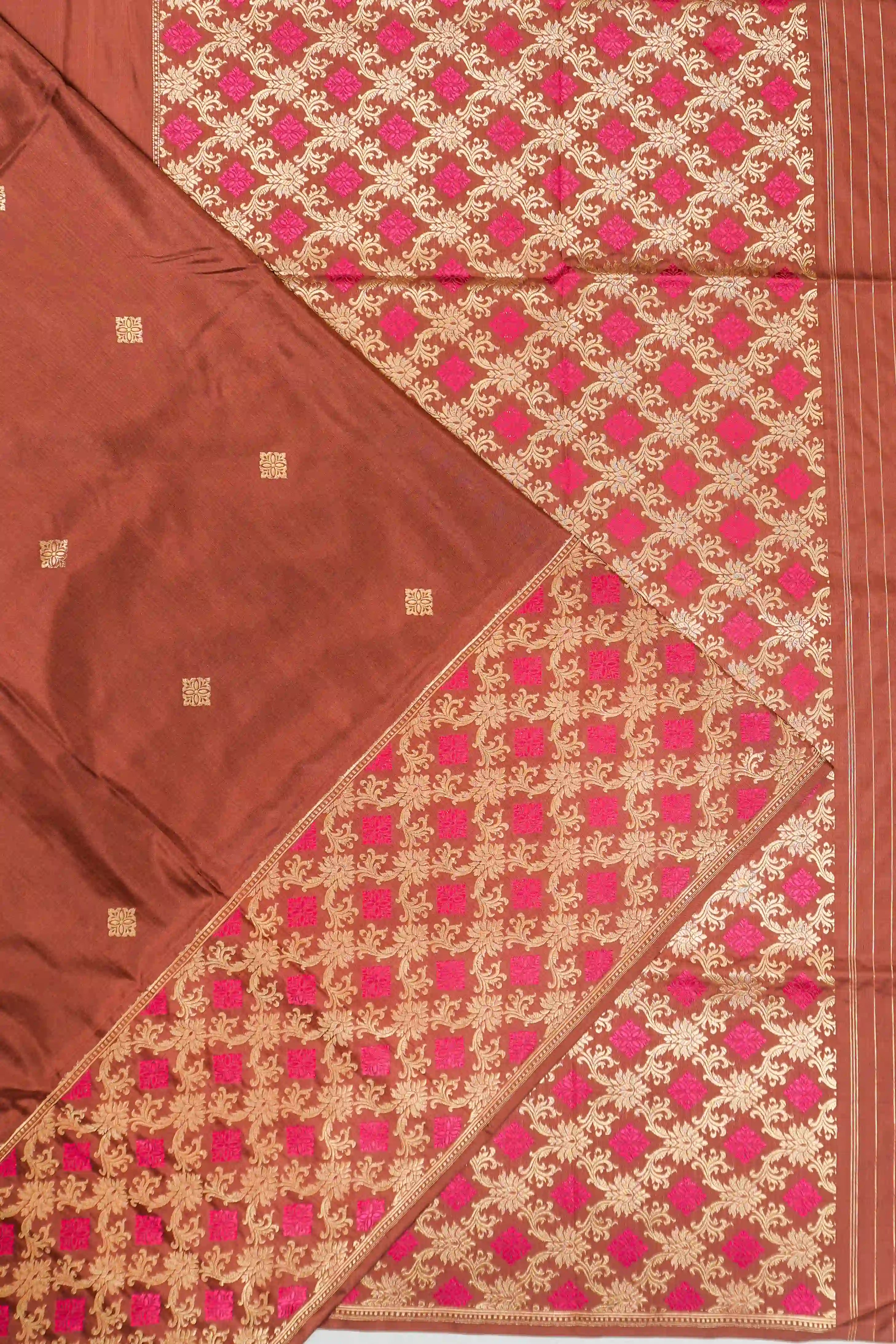 Banarasi Silk Butta Brown Saree