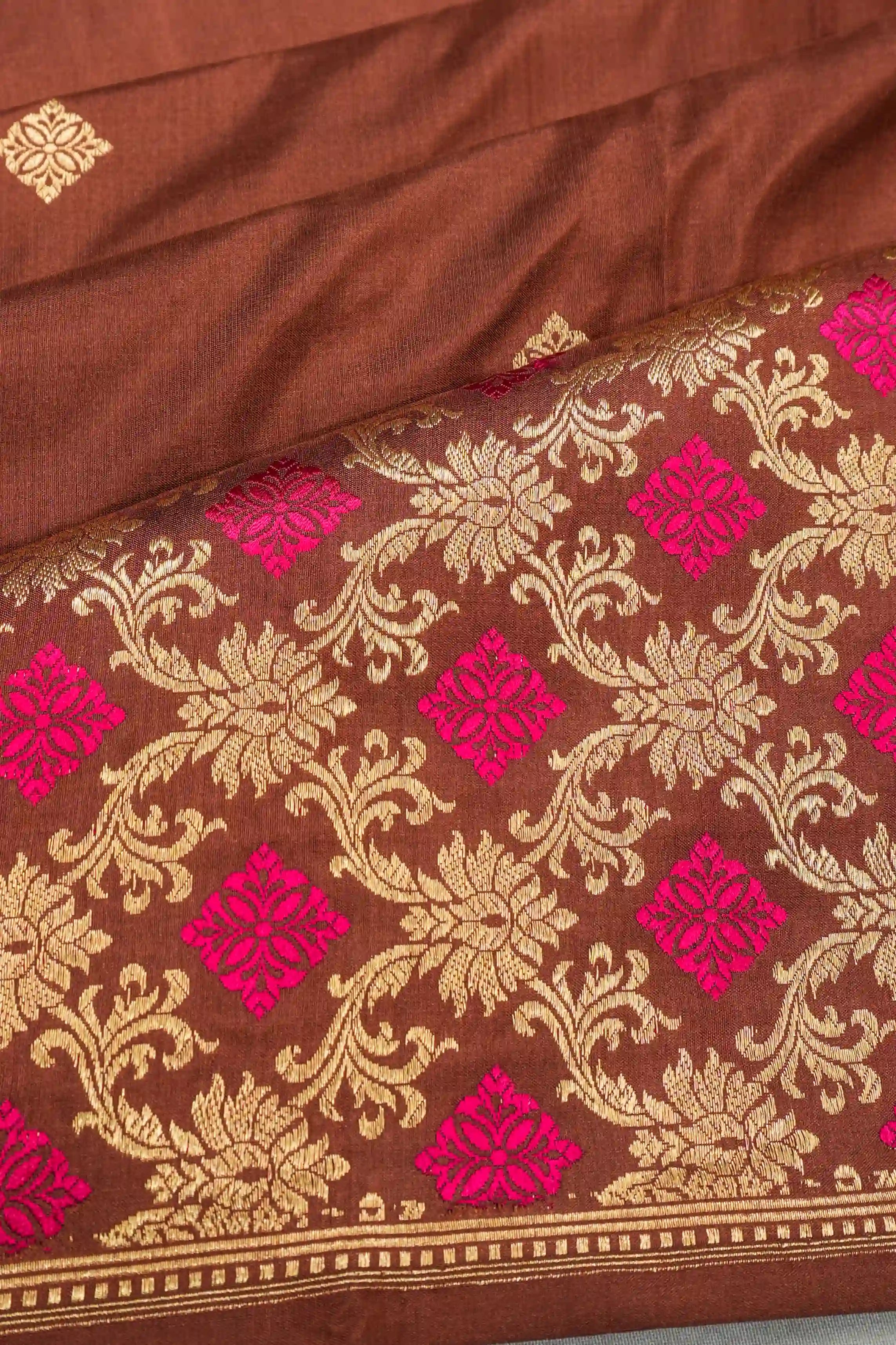 Banarasi Silk Butta Brown Saree