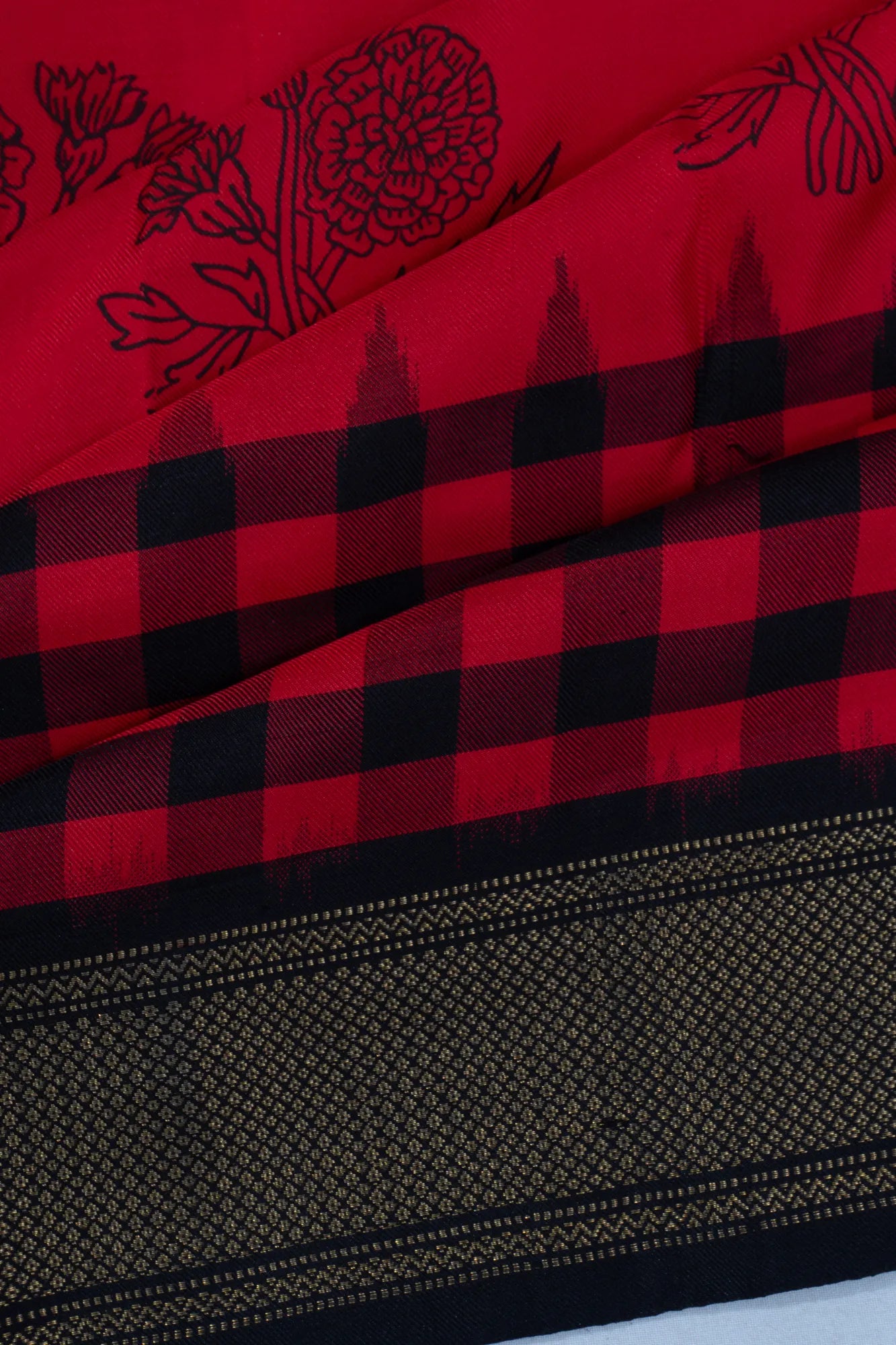 Kanchipuram Silk Twill Floral Printed Red Saree