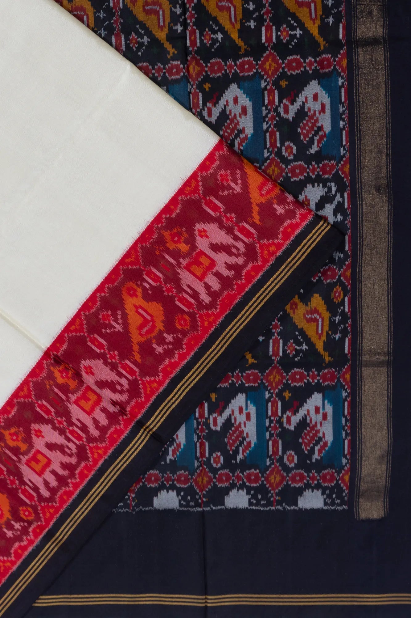 Pochampally Silk Ikat Plain White Saree
