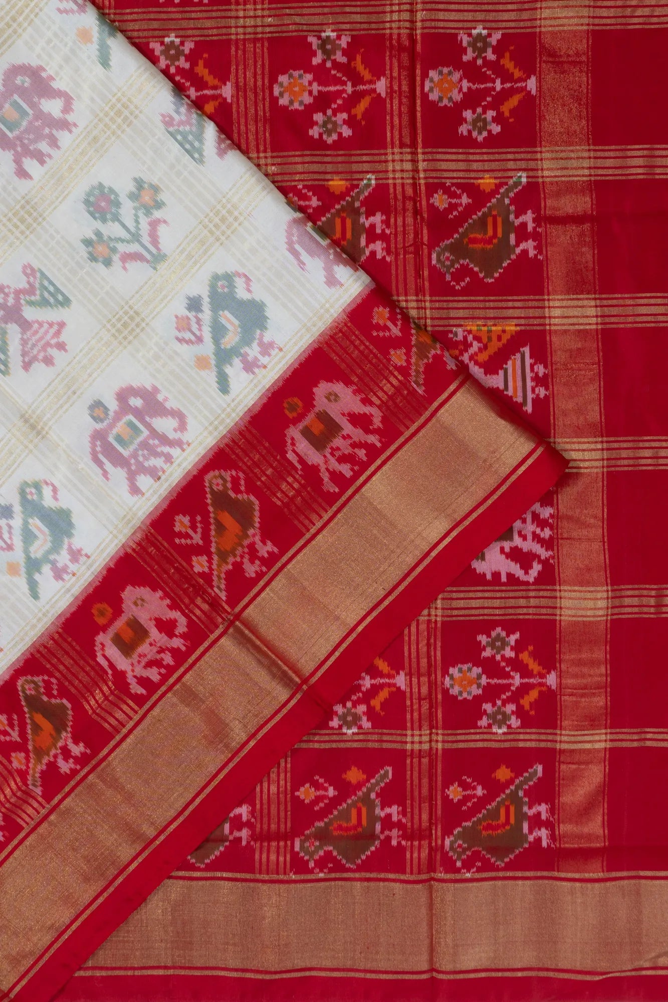 Pochampally Silk Ikat Checks White Saree