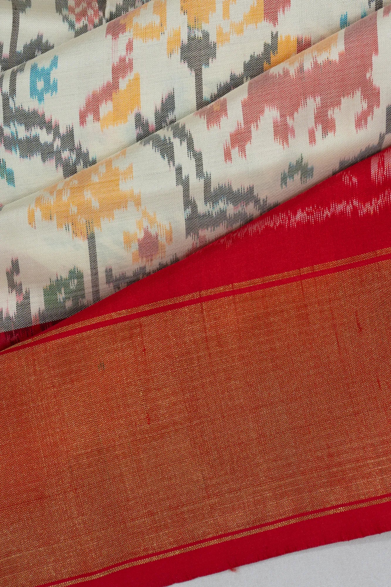 Pochampally Silk Ikat Off White Saree