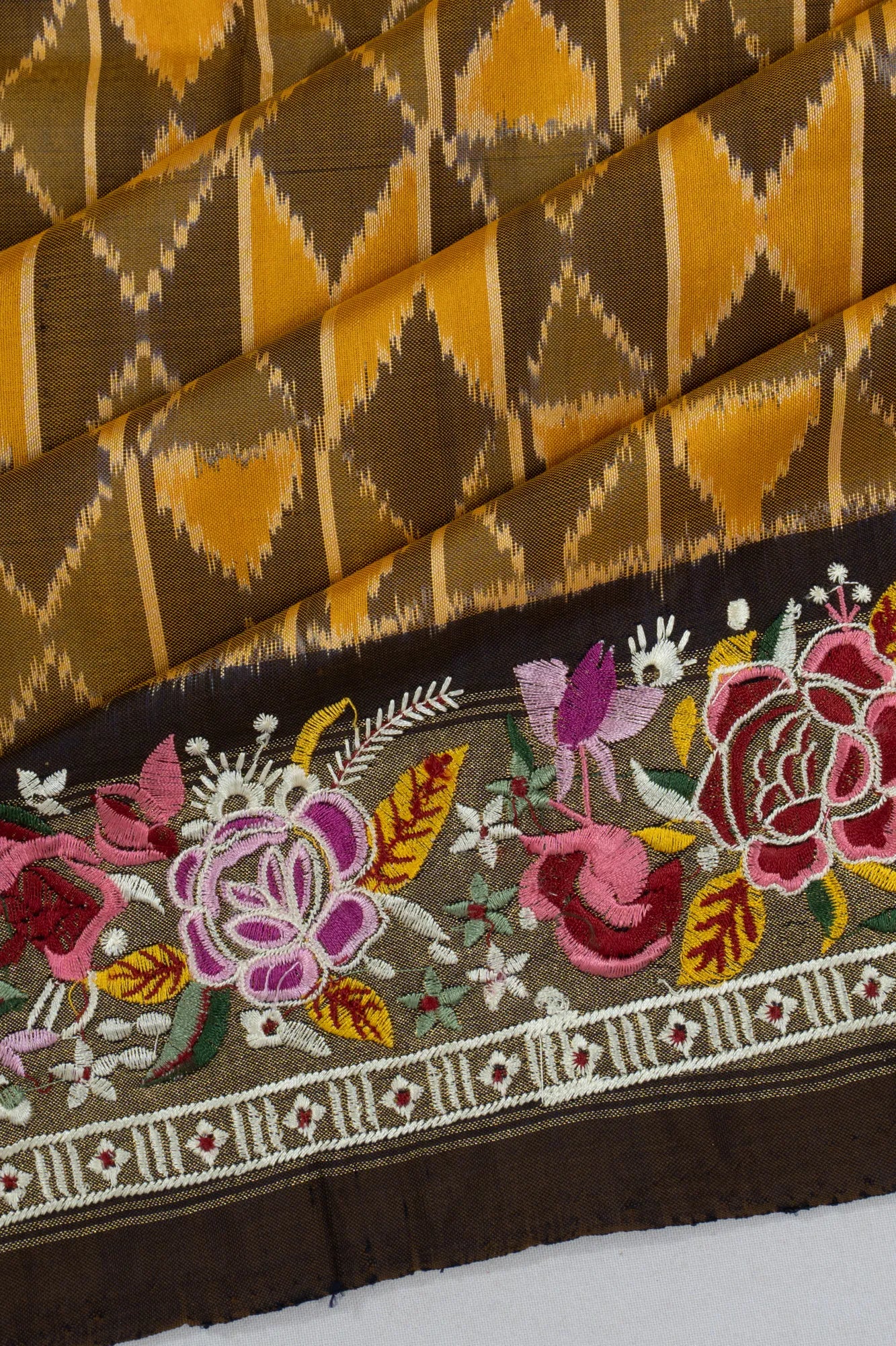 Pochampally Silk Ikat Yellow Saree With Embroidery Border