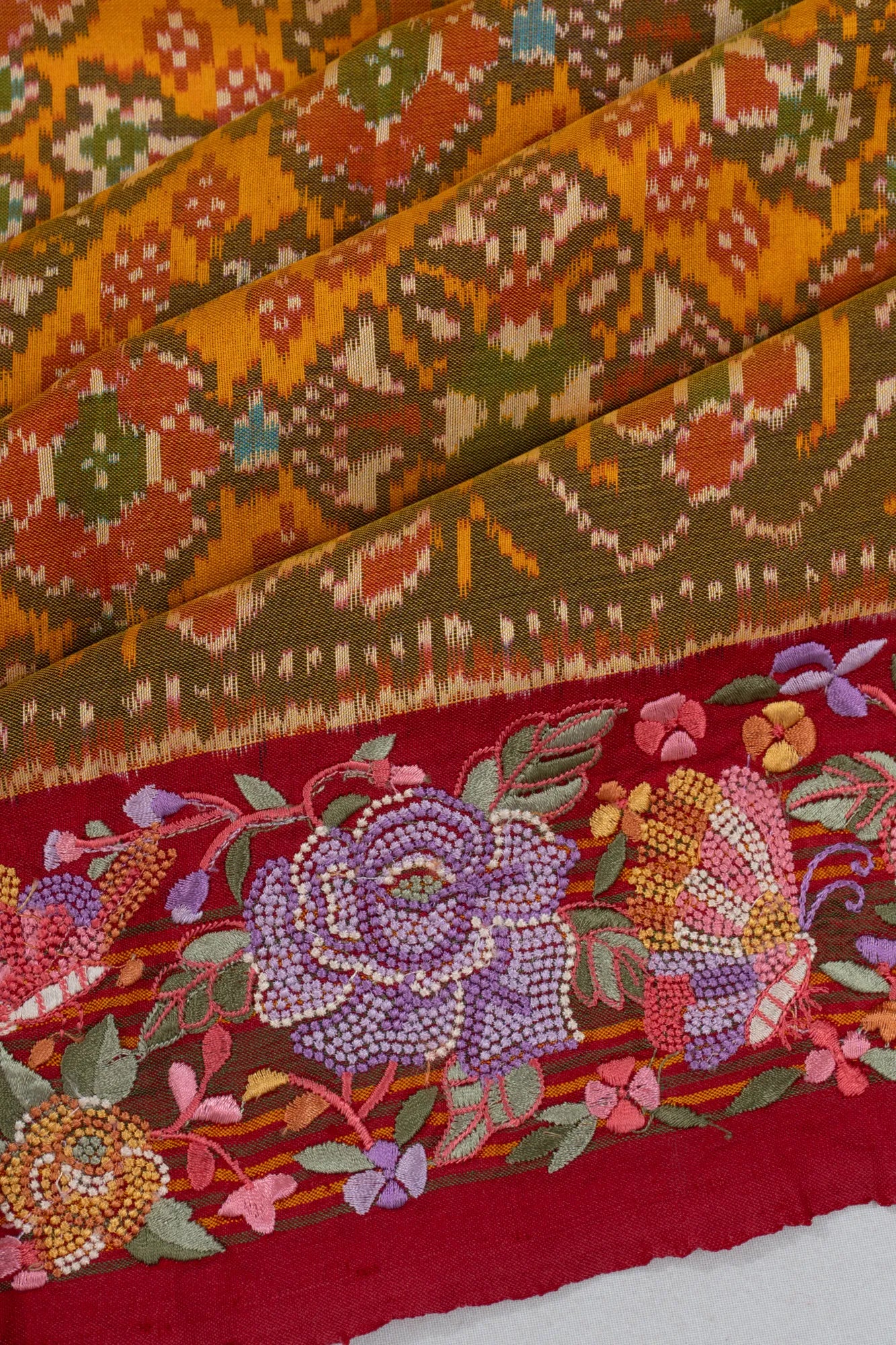 Pochampally Silk Ikat Mustard Yellow Saree With Embroidery Border