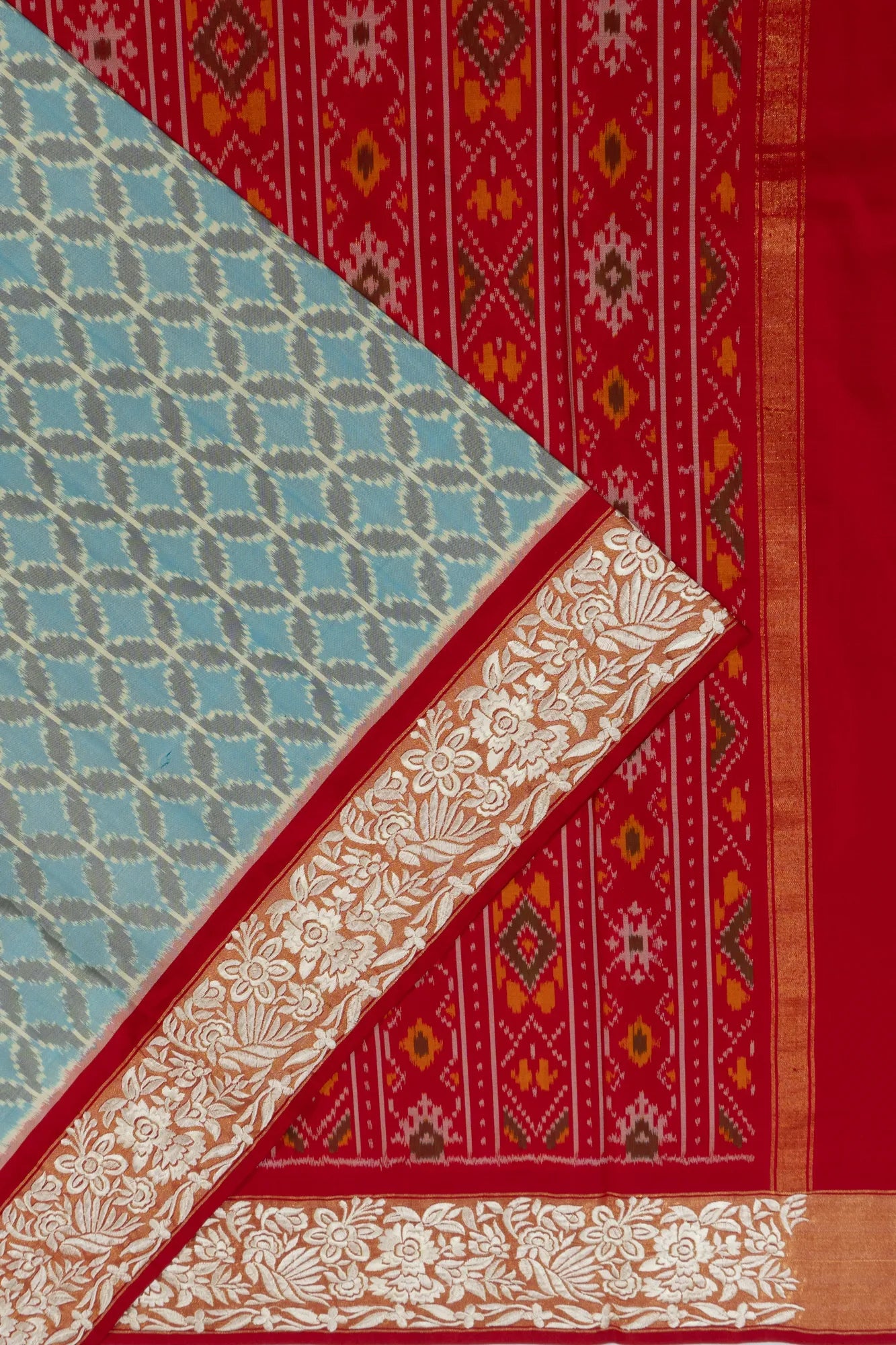 Pochampally Silk Ikat Blue Saree With Embroidery Border