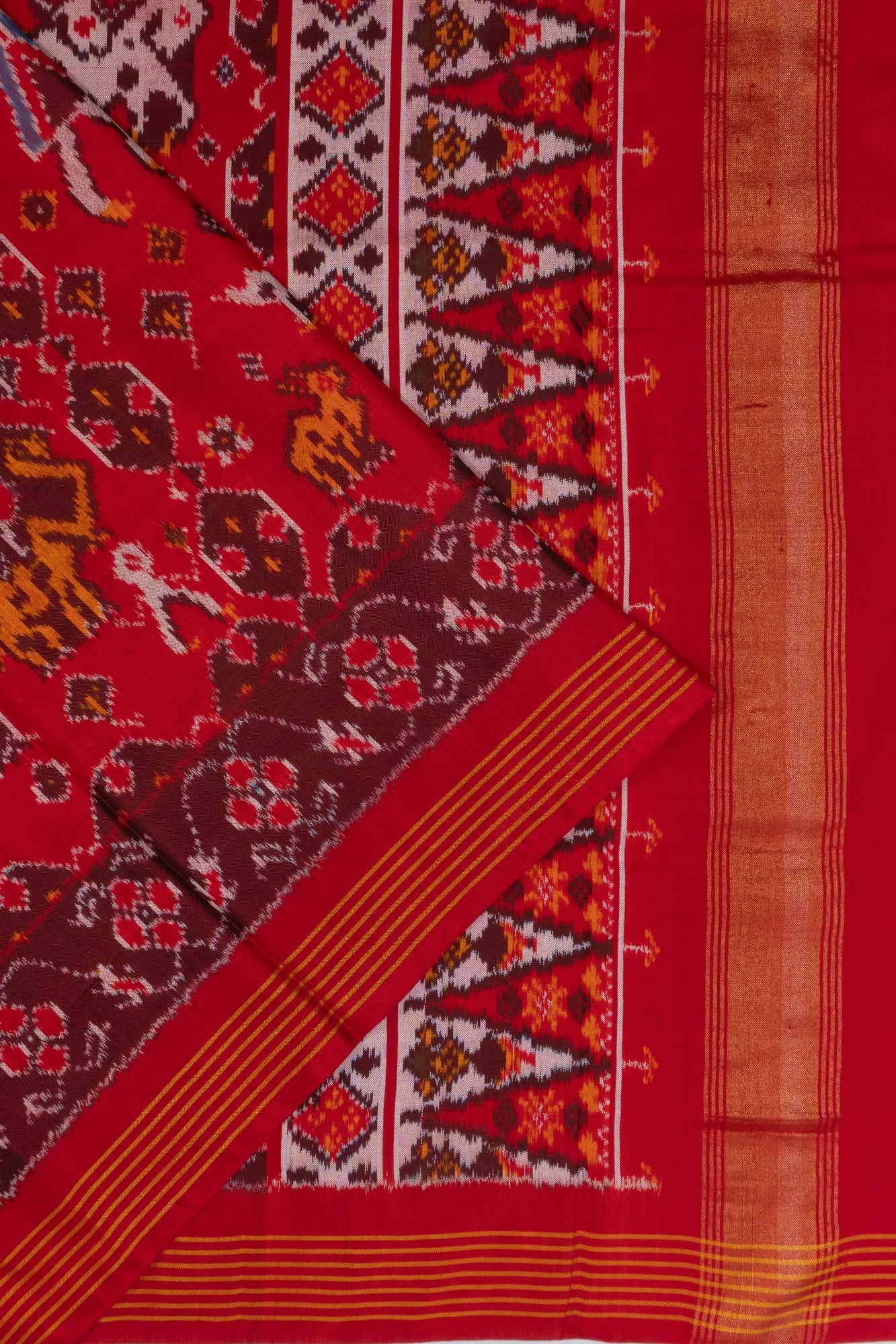 Pochampally Silk Ikat Red And Brown Saree