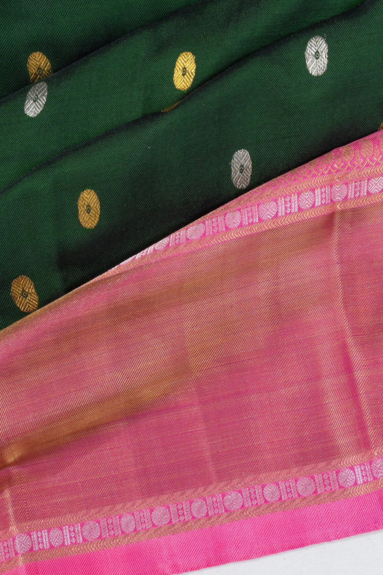 Kanchipuram Silk Twill Butta Bottle Green Saree