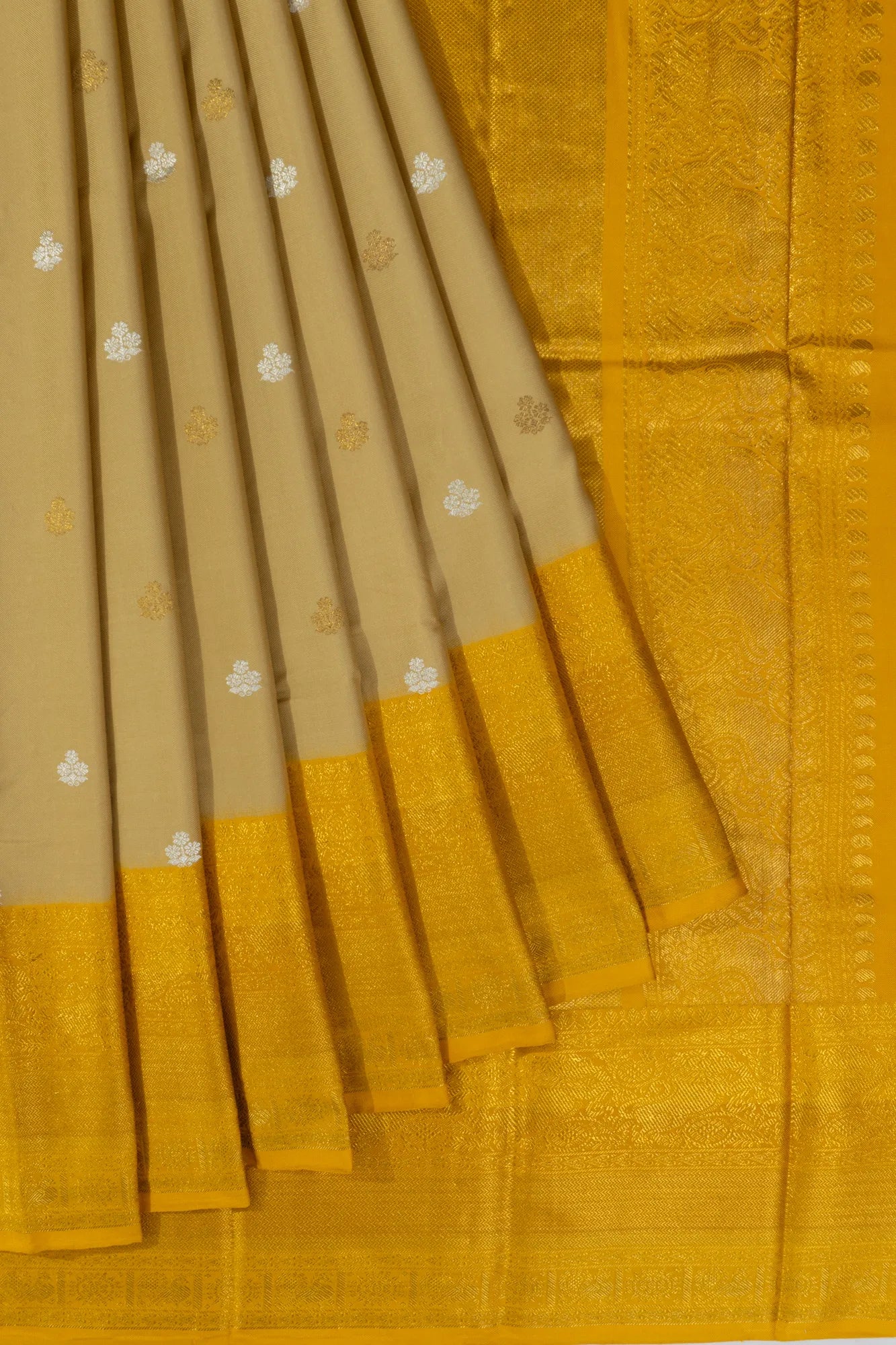 Kanchipuram Silk Twill Butta Beige Saree