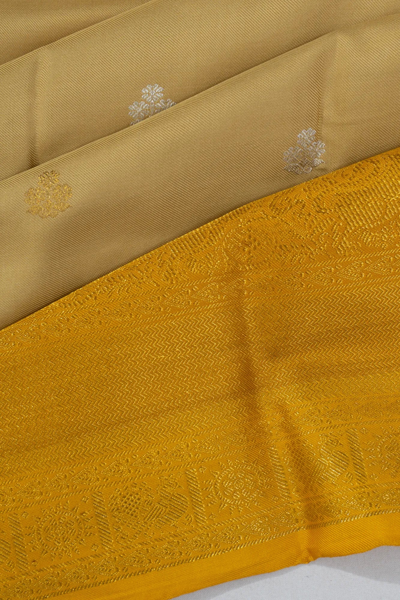 Kanchipuram Silk Twill Butta Beige Saree