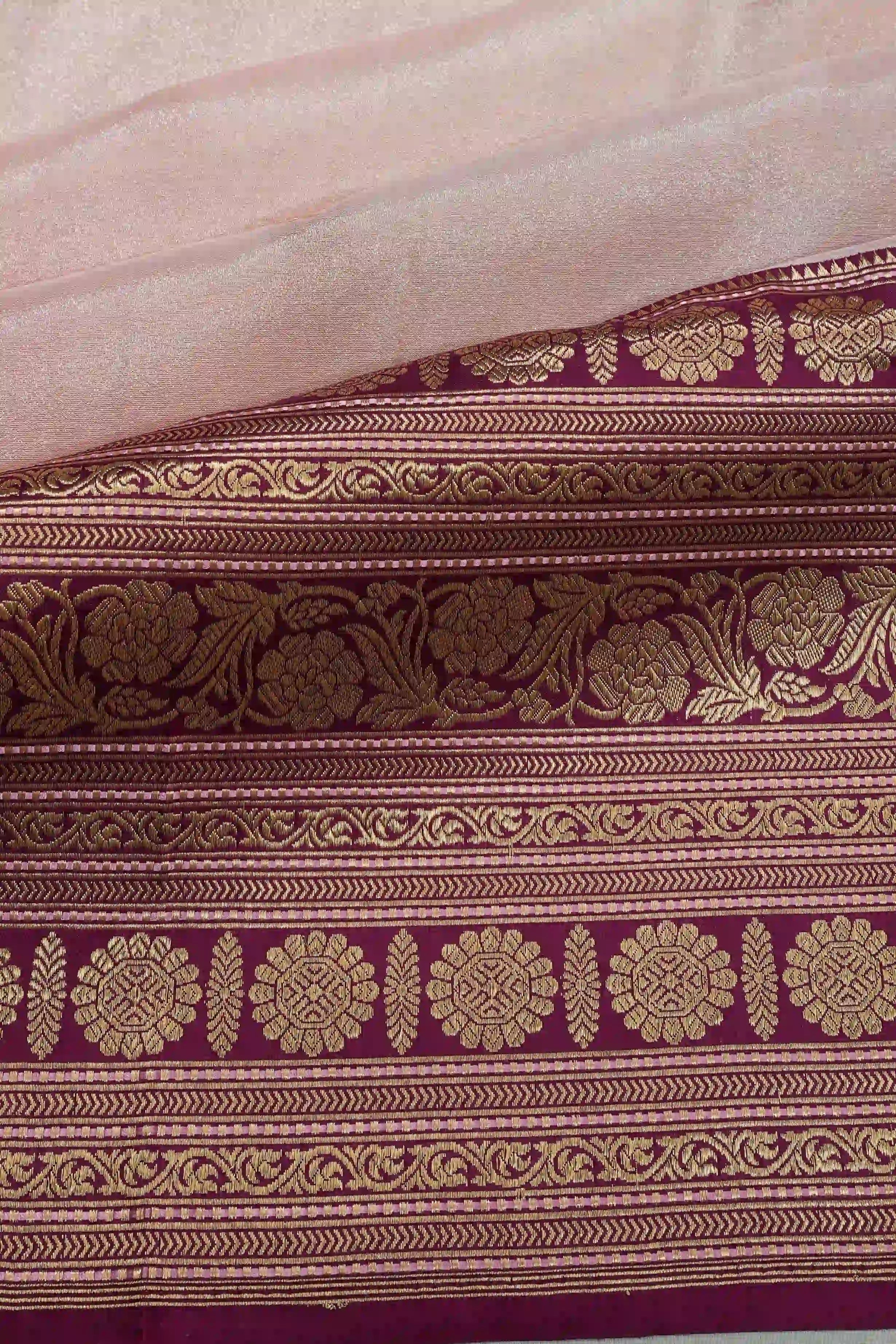 Banarasi Kora Organza Tissue Powder Pink Saree