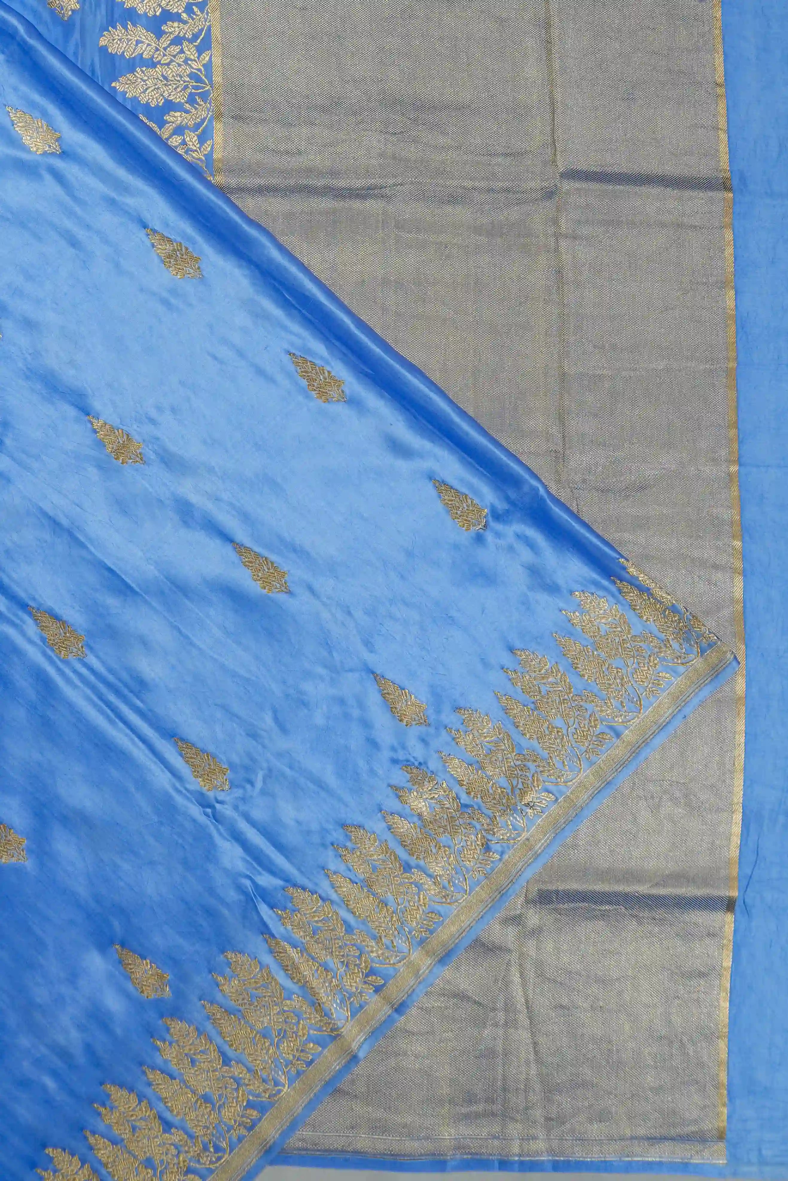 Banarasi Satin Silk Butta Blue Saree