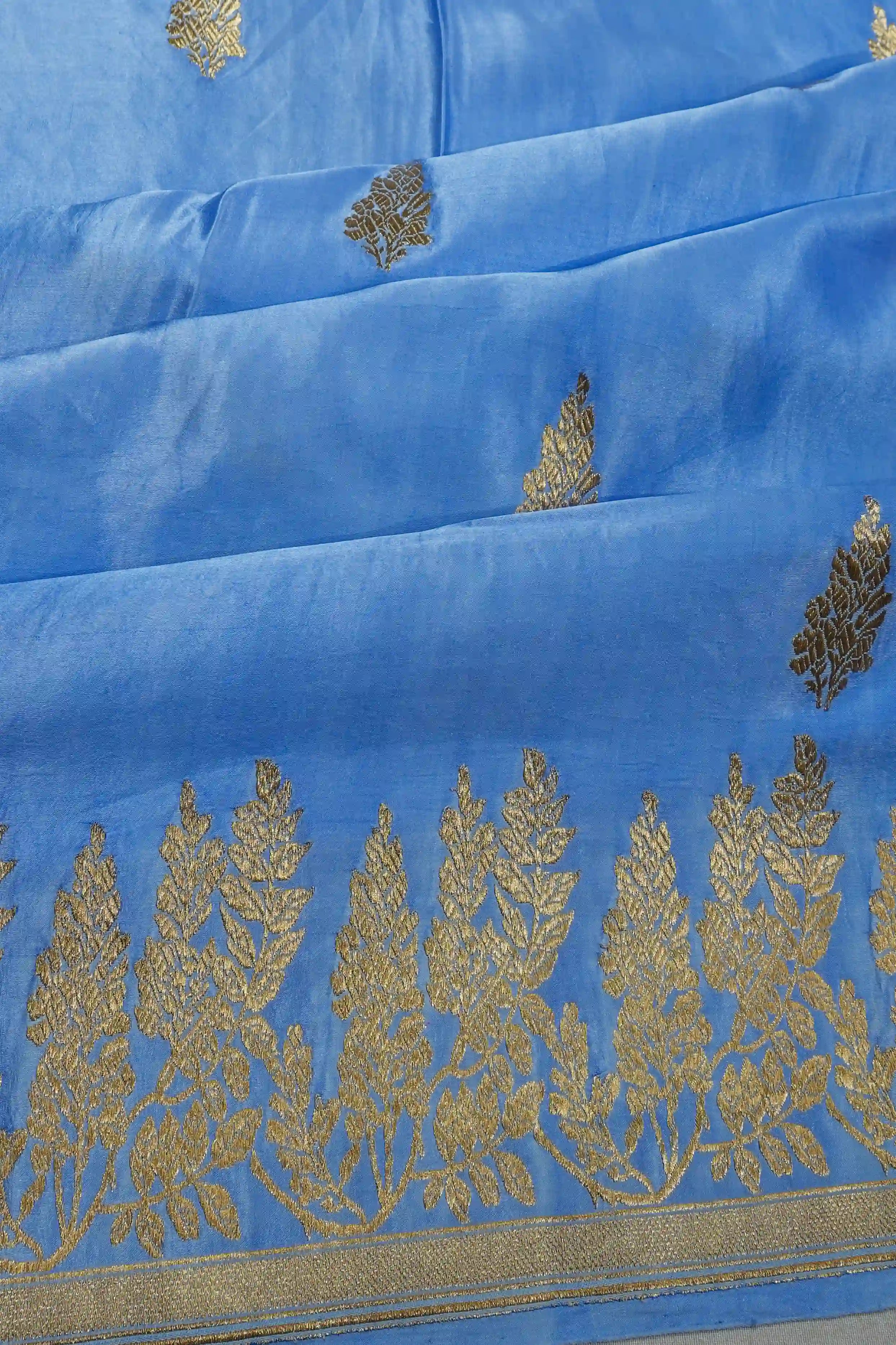 Banarasi Satin Silk Butta Blue Saree