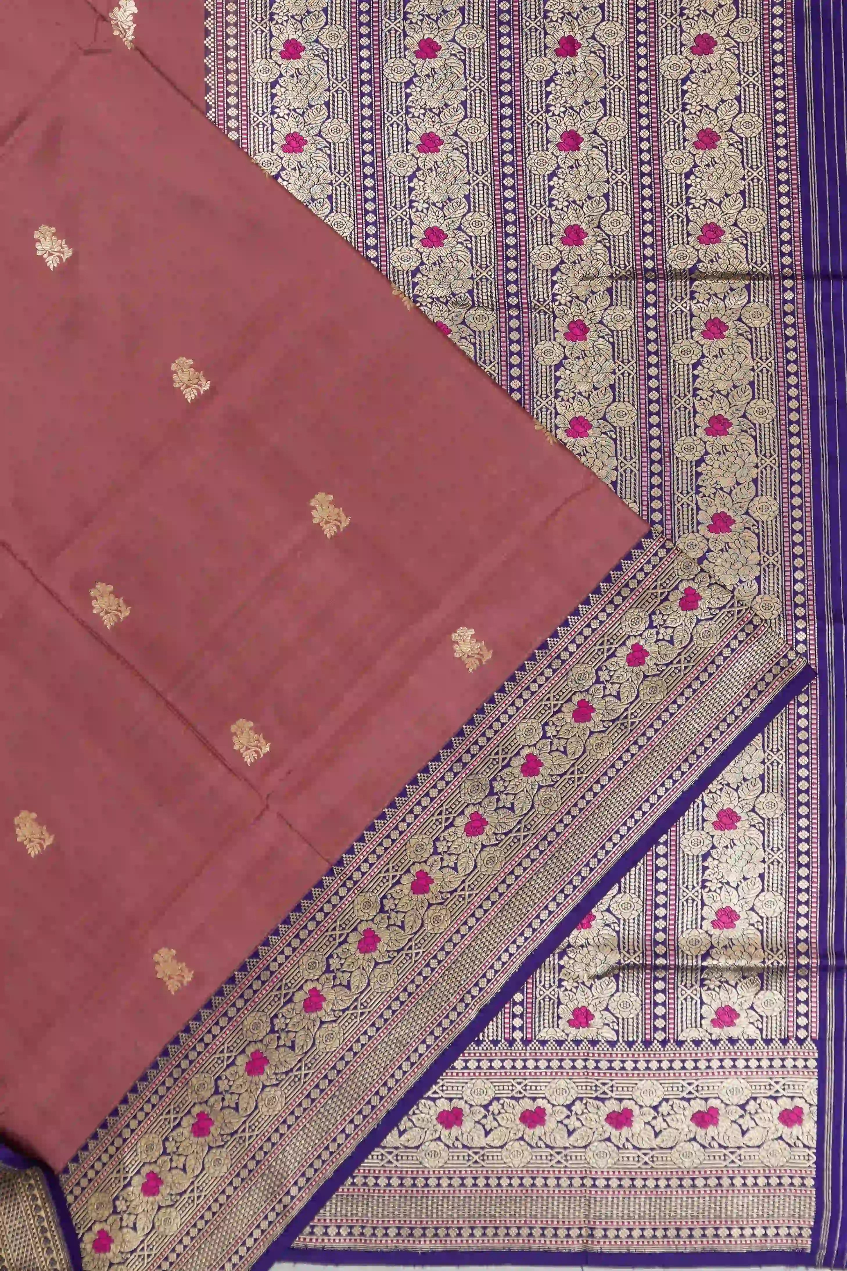 Banarasi Silk Butta Brown Saree