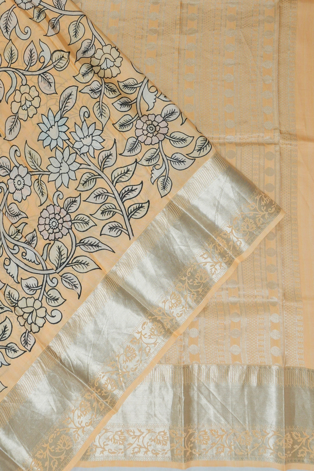 Taranga Kanchi Silk Floral Printed Sandalwood Cream Saree