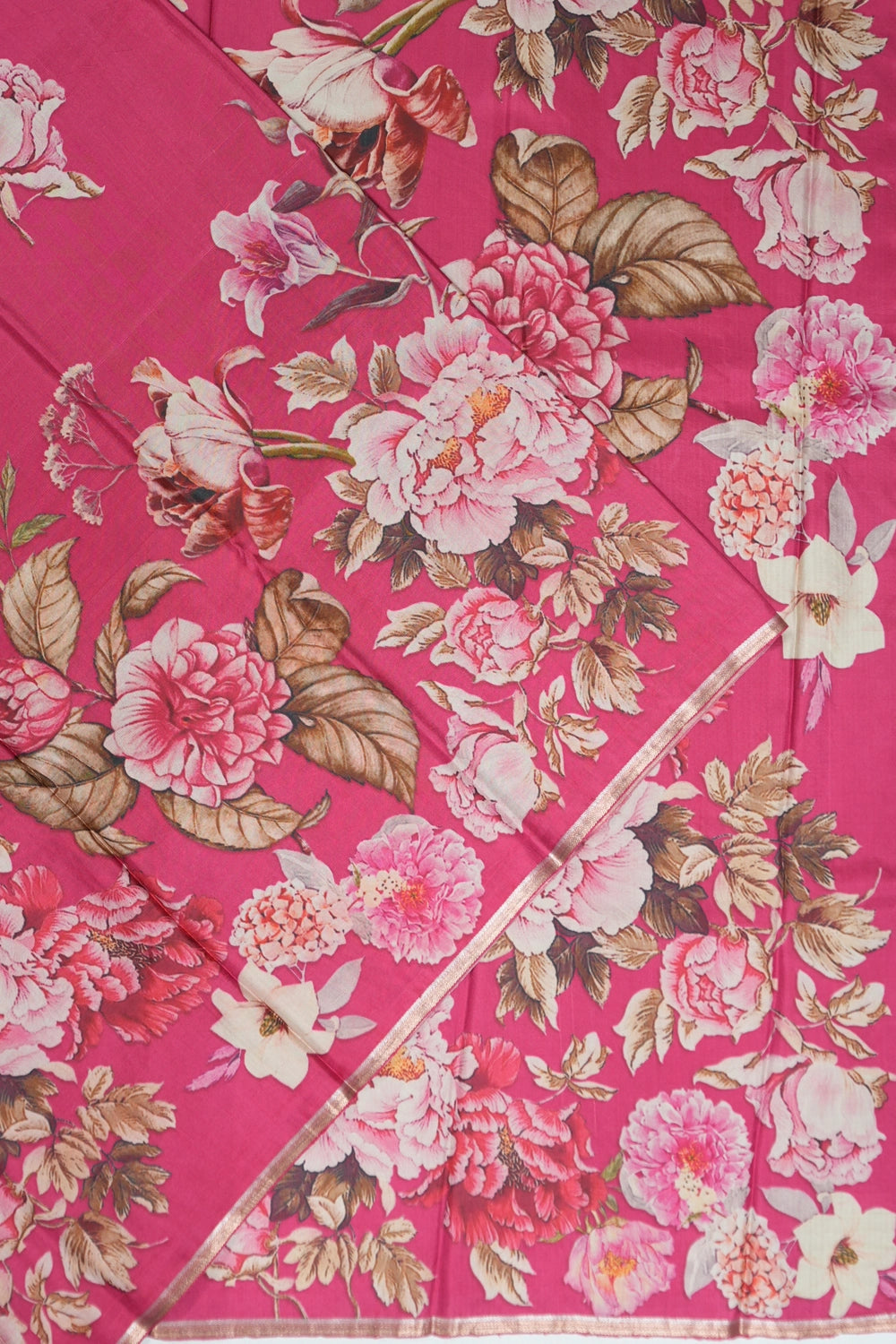 Tussar Floral Printed Pink Saree