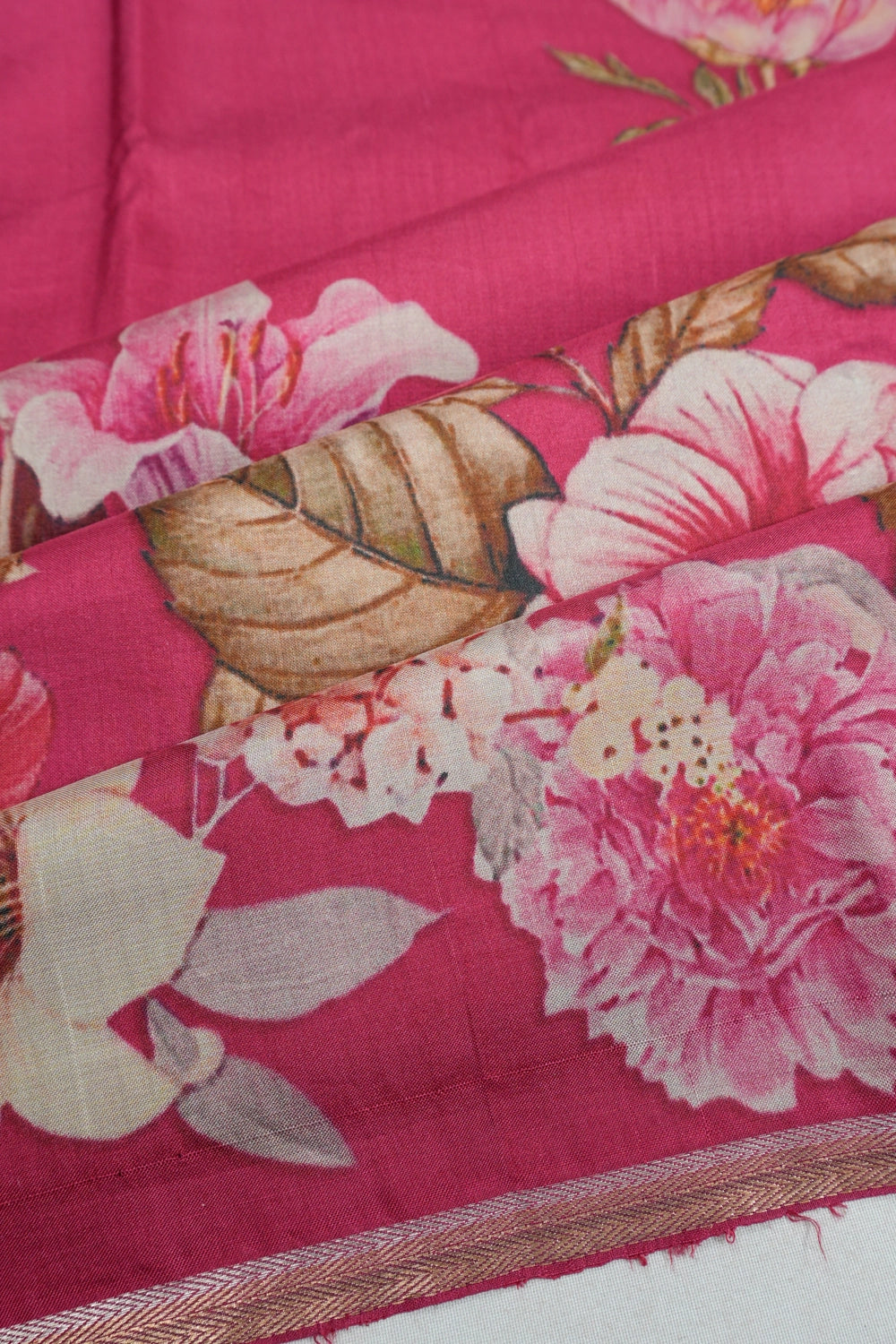 Tussar Floral Printed Pink Saree