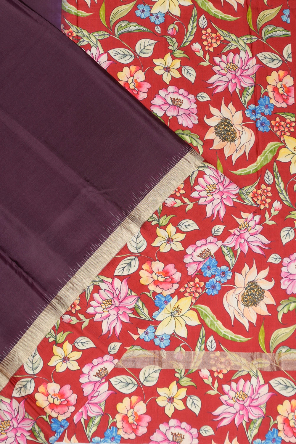 Soft Silk Printed Brown Saree