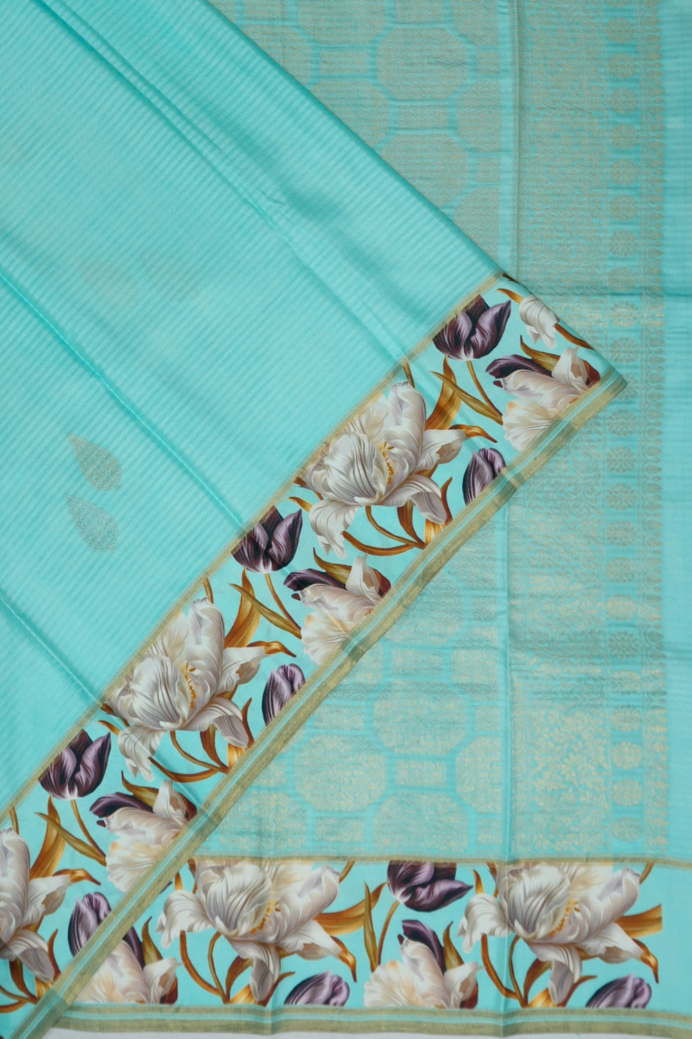 Soft Silk Printed Sky Blue Saree