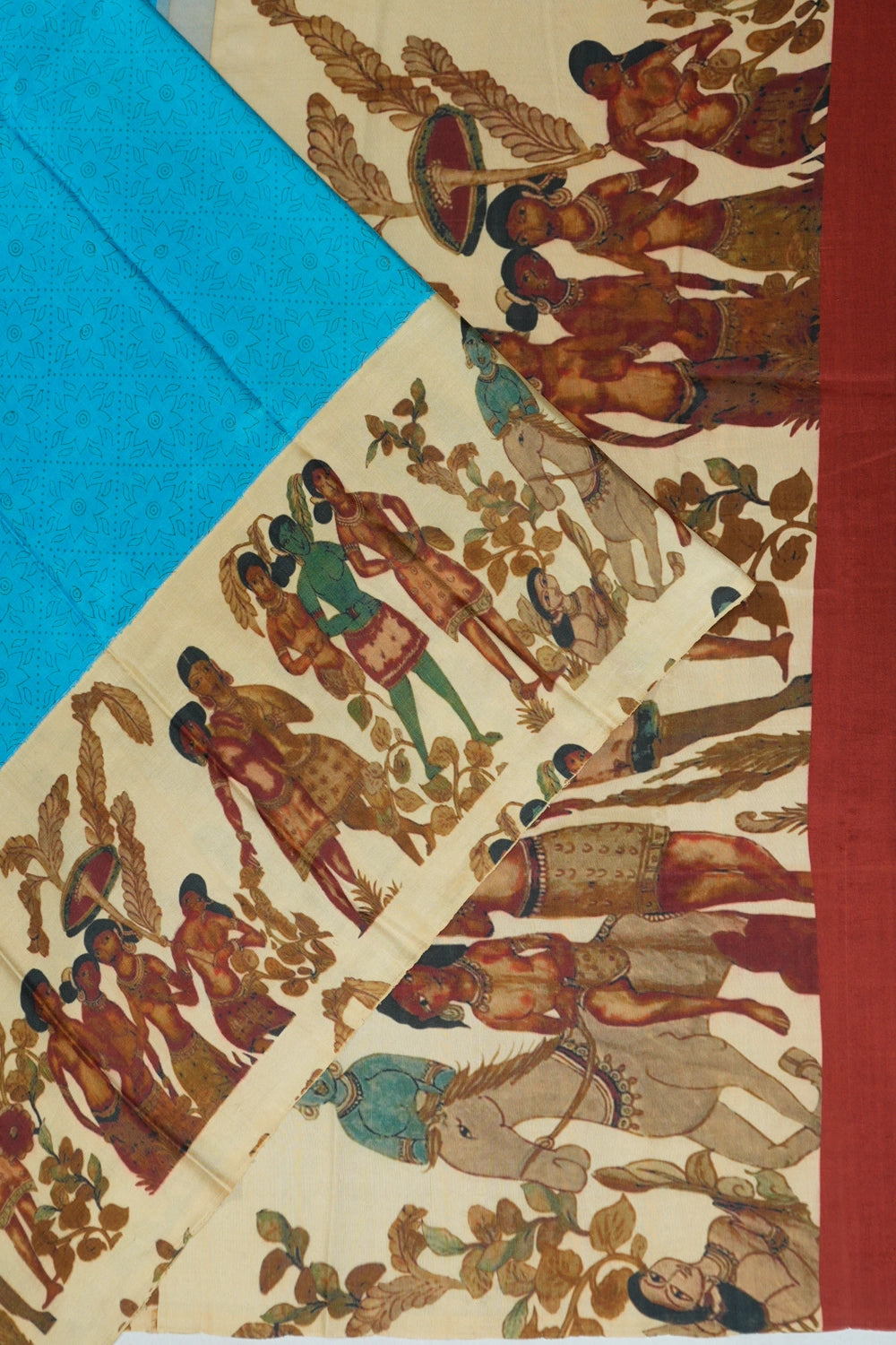 Soft Silk Floral Printed Sky Blue Saree With Very Big Printed Border