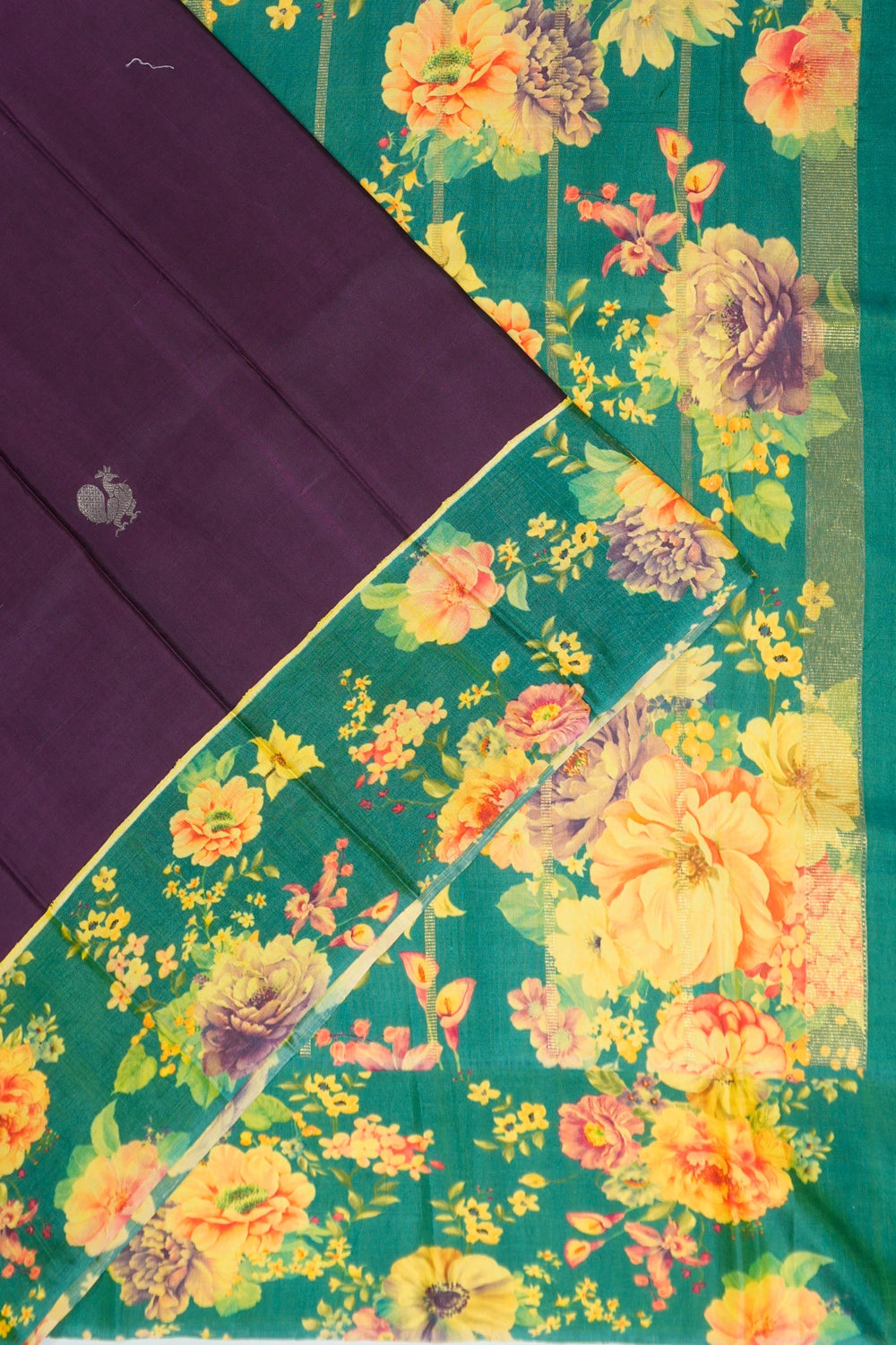 Taranga Kanchi Silk Butta Purple Saree With Satin Flroal Printed Border
