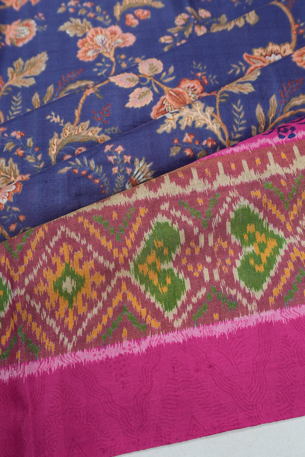 Rajkot Patola Silk Ikat Floral Print Blue Saree