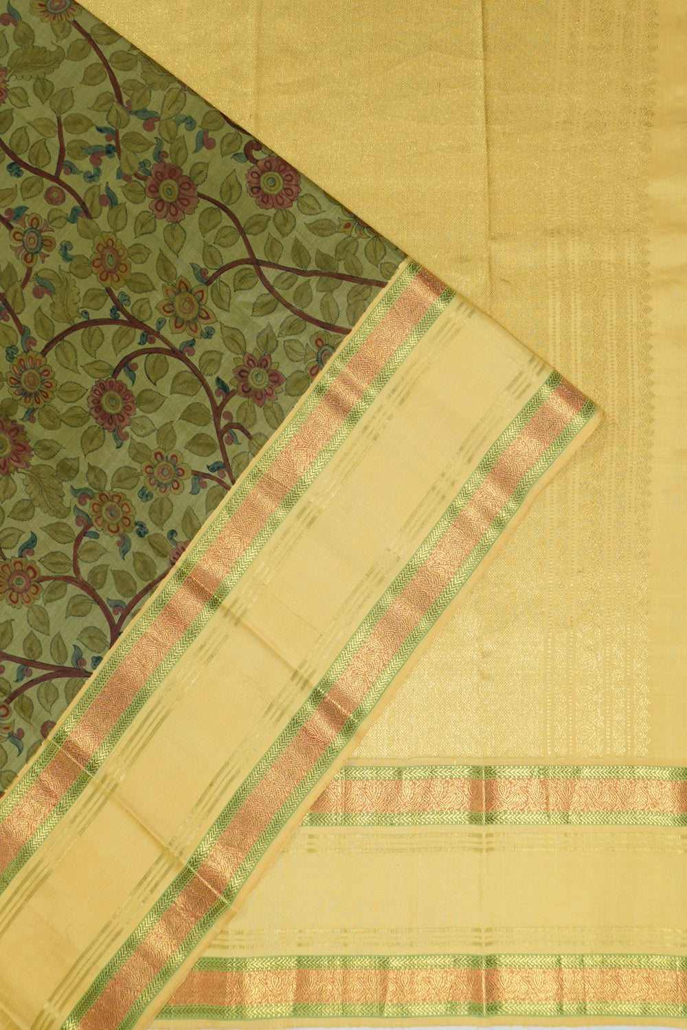 Taranga Kanchi Silk Printed Green Saree With Rettai Pettu Border