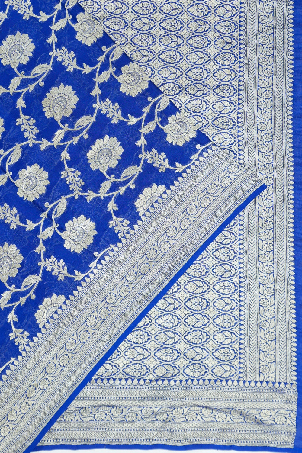 Vaanya Banaras Georgette Jaal Royal Blue Saree