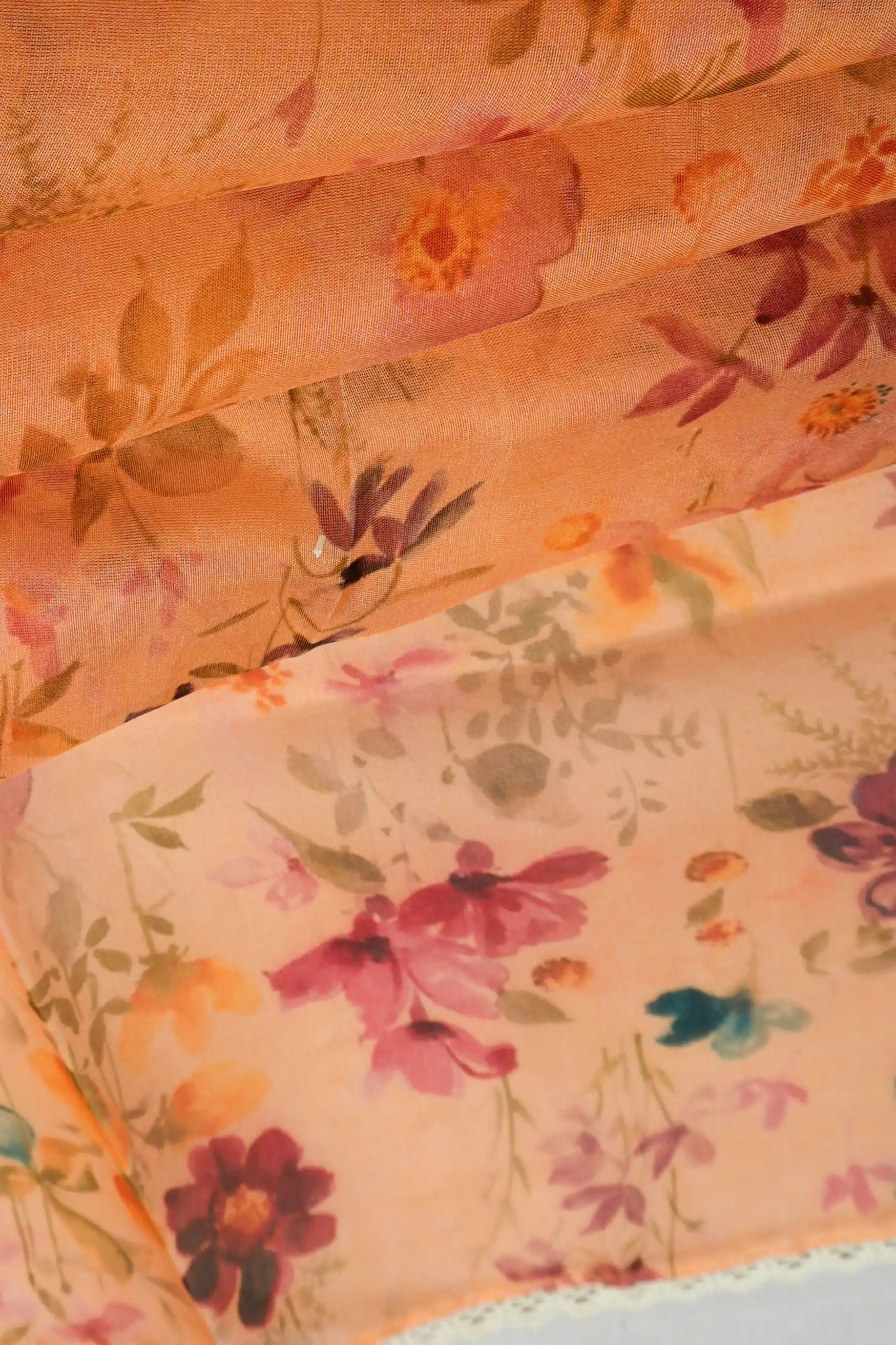 Organza Floral Printed Orange Saree