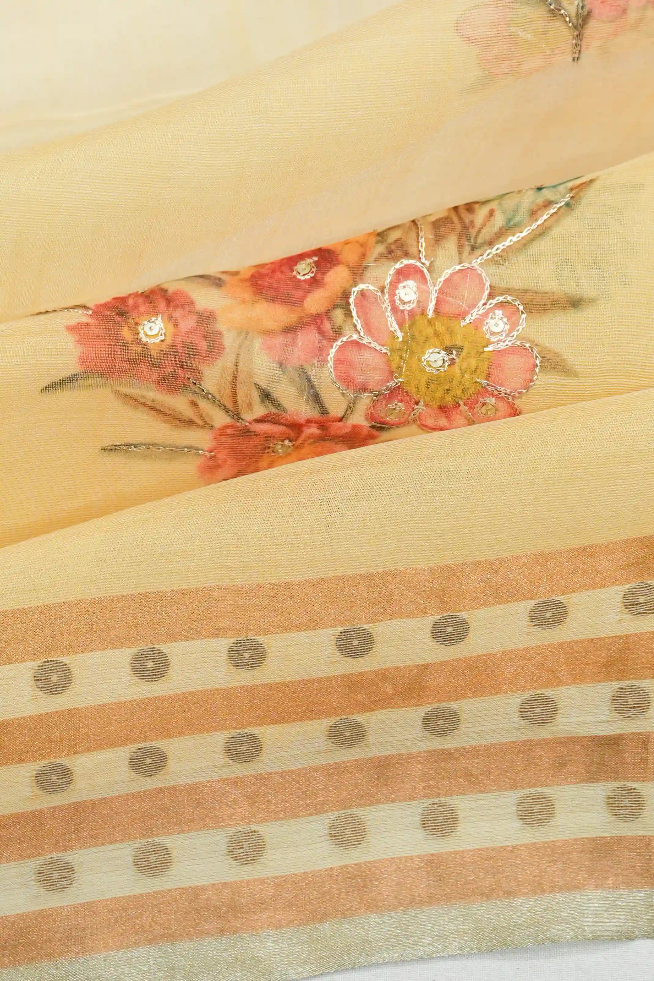 Organza Floral Printed Pastel Yellow Saree