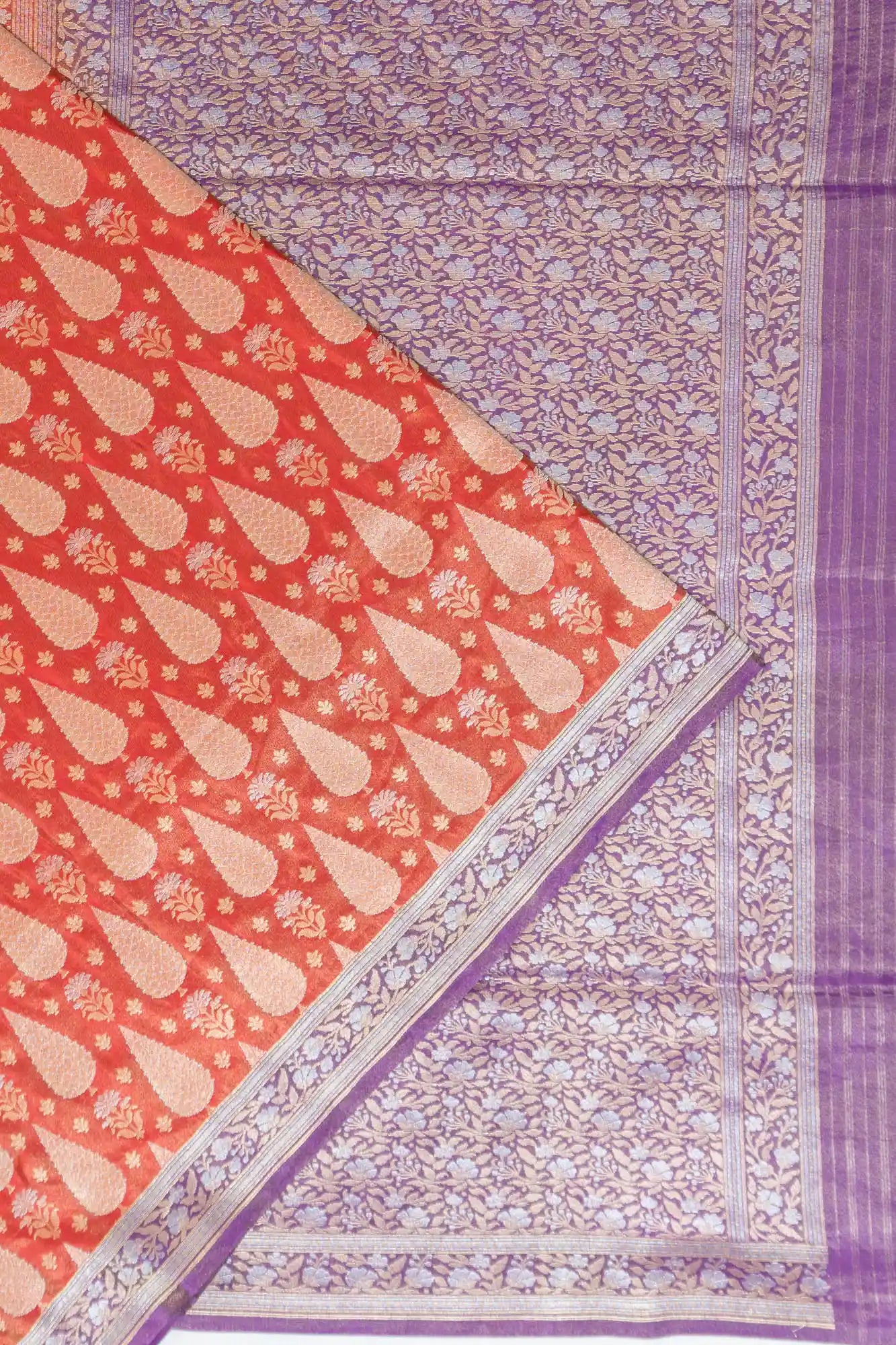 Banarasi Kora Organza Tissue Brocade Red Saree