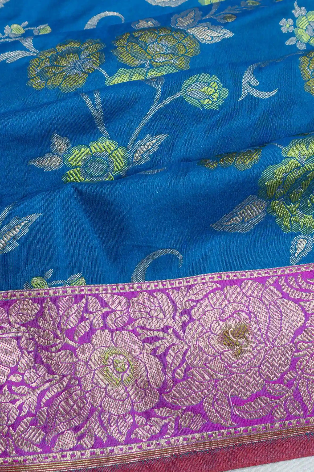 Banarasi Silk Jaal Blue Saree